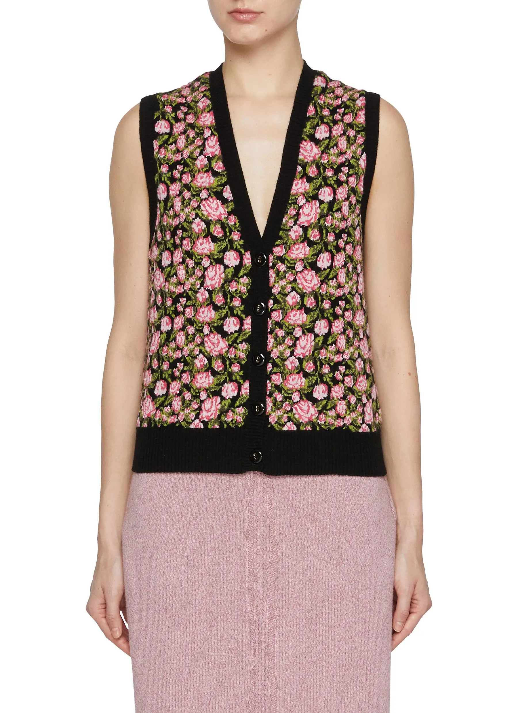 -----------BARRIE ---- ------------ ----Floral Intarsia Button Front Cashmere Wool Vest --