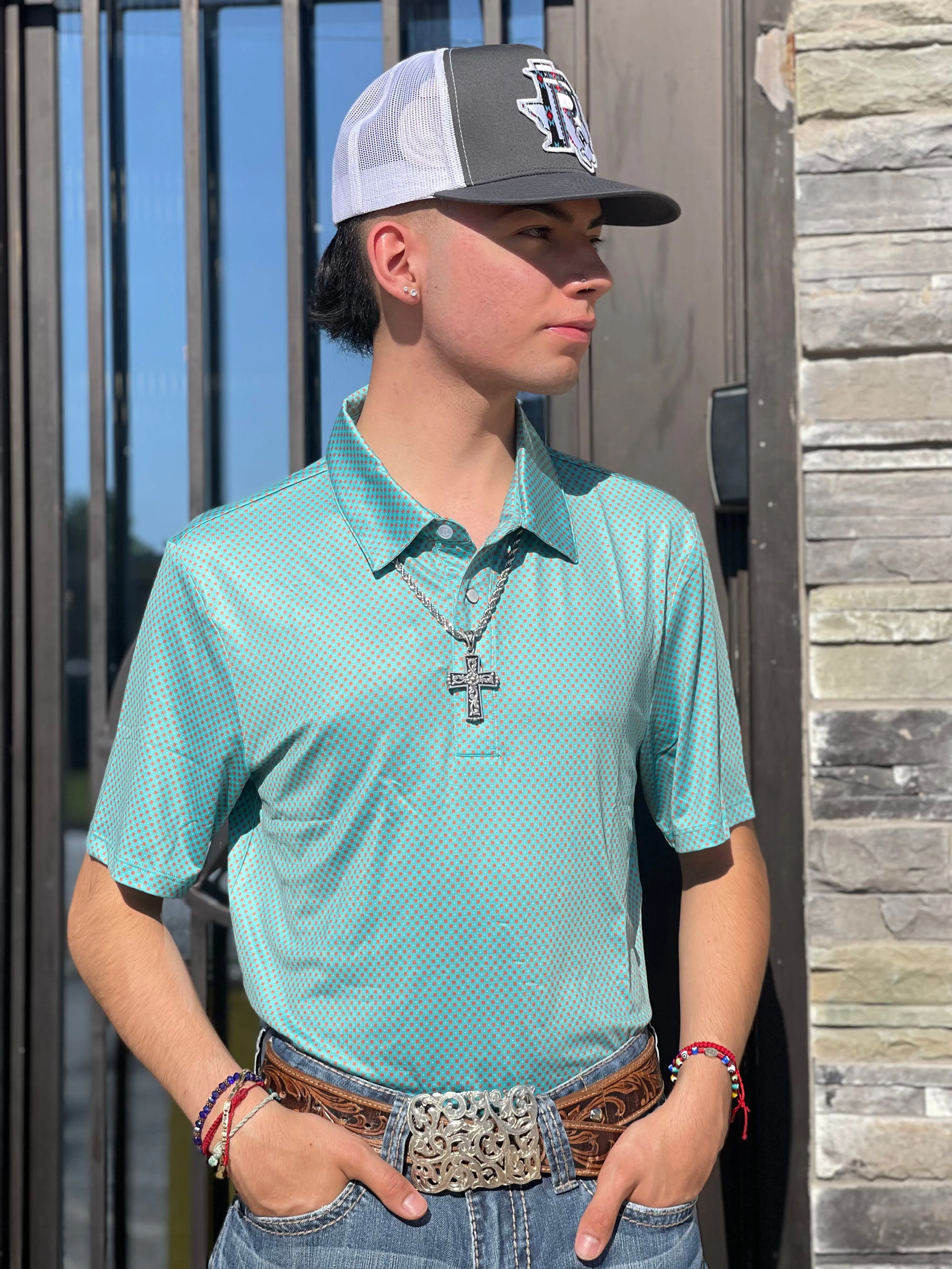 “ Colton “ |  SHORT SLEEVE PRINTED POLO TEAL