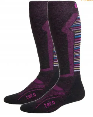 2x Teko Womens Merino Ski Socks – Medium Cushion – Jet/Azalea