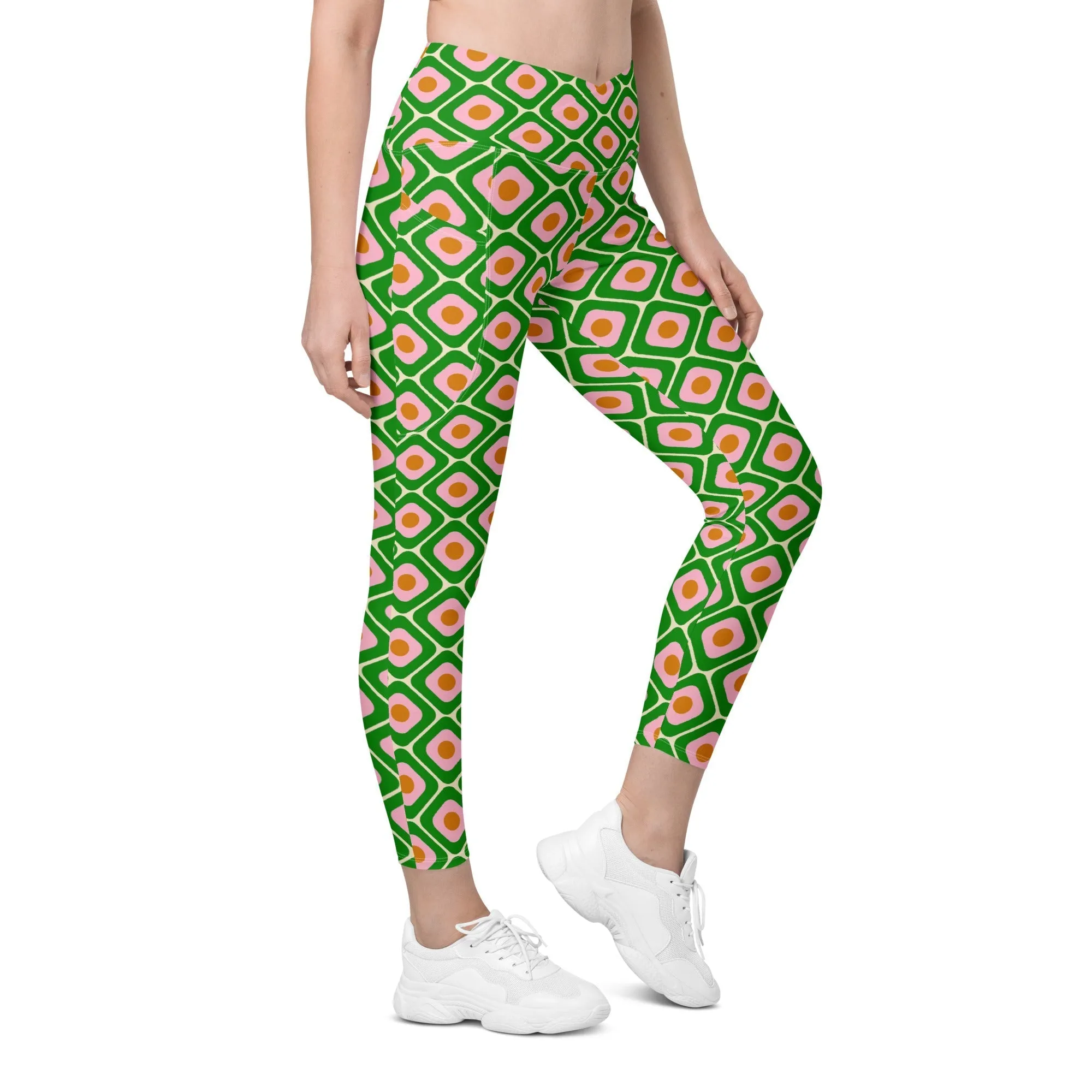 70s Retro Pattern Crossover Leggings With Pockets