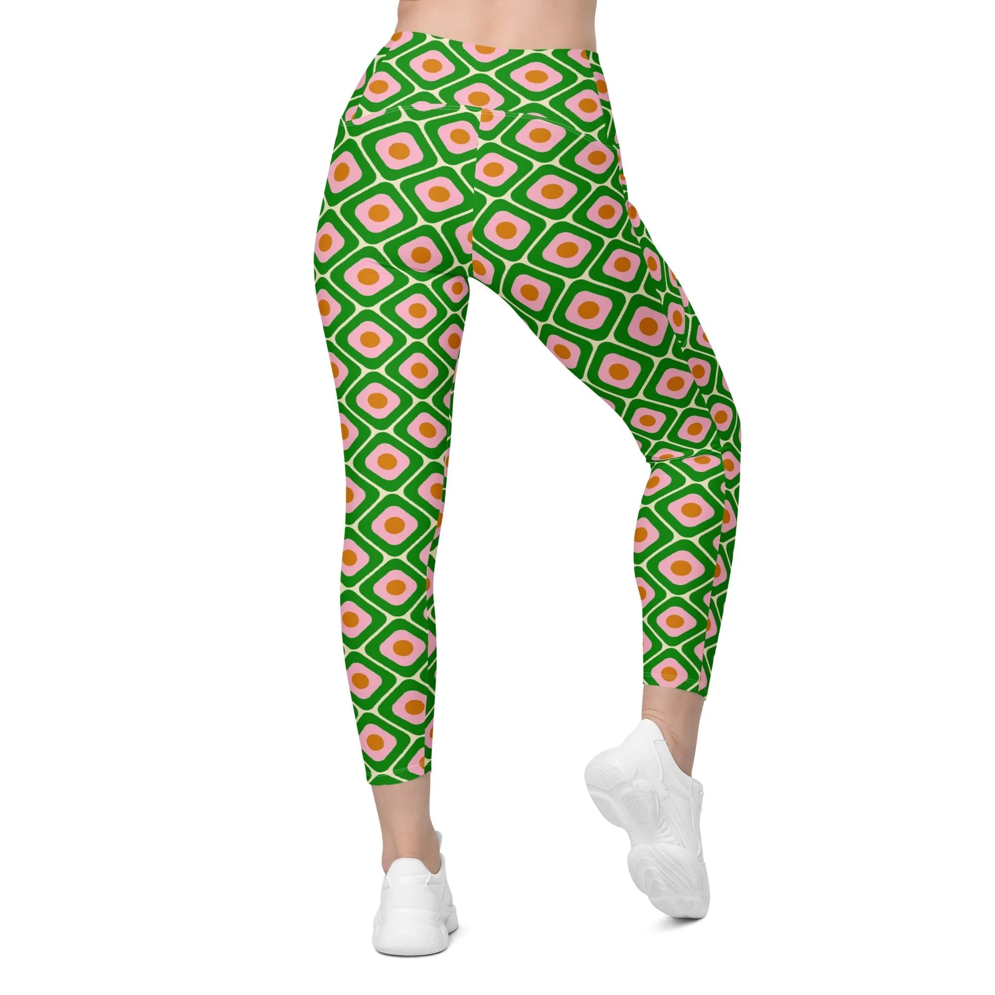 70s Retro Pattern Crossover Leggings With Pockets