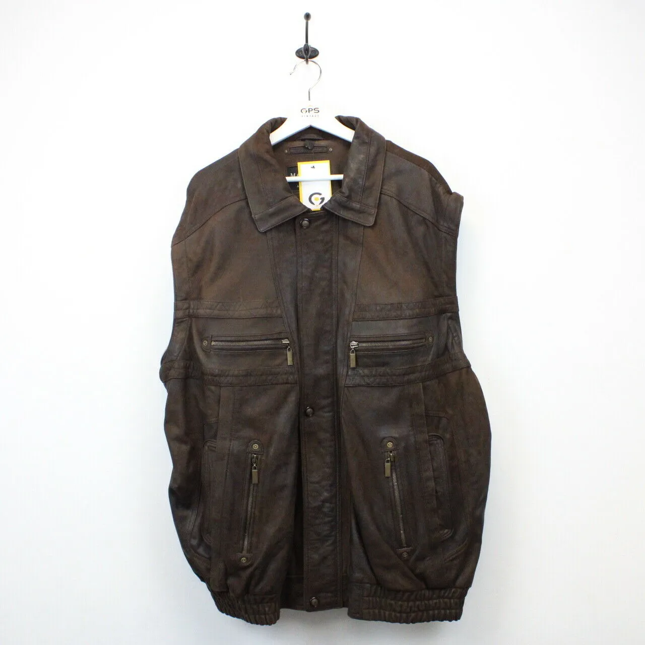 90s Leather Biker Jacket Brown | XXL