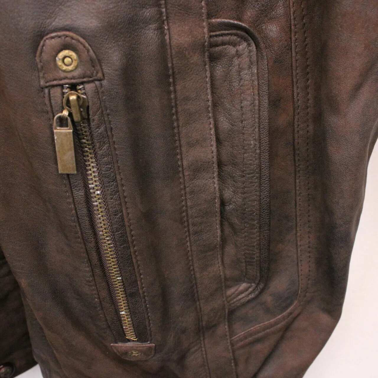 90s Leather Biker Jacket Brown | XXL