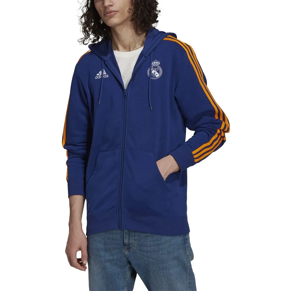 Adidas Real Madrid 21/22 3-Stripes Full-Zip Hoodie (Blue)