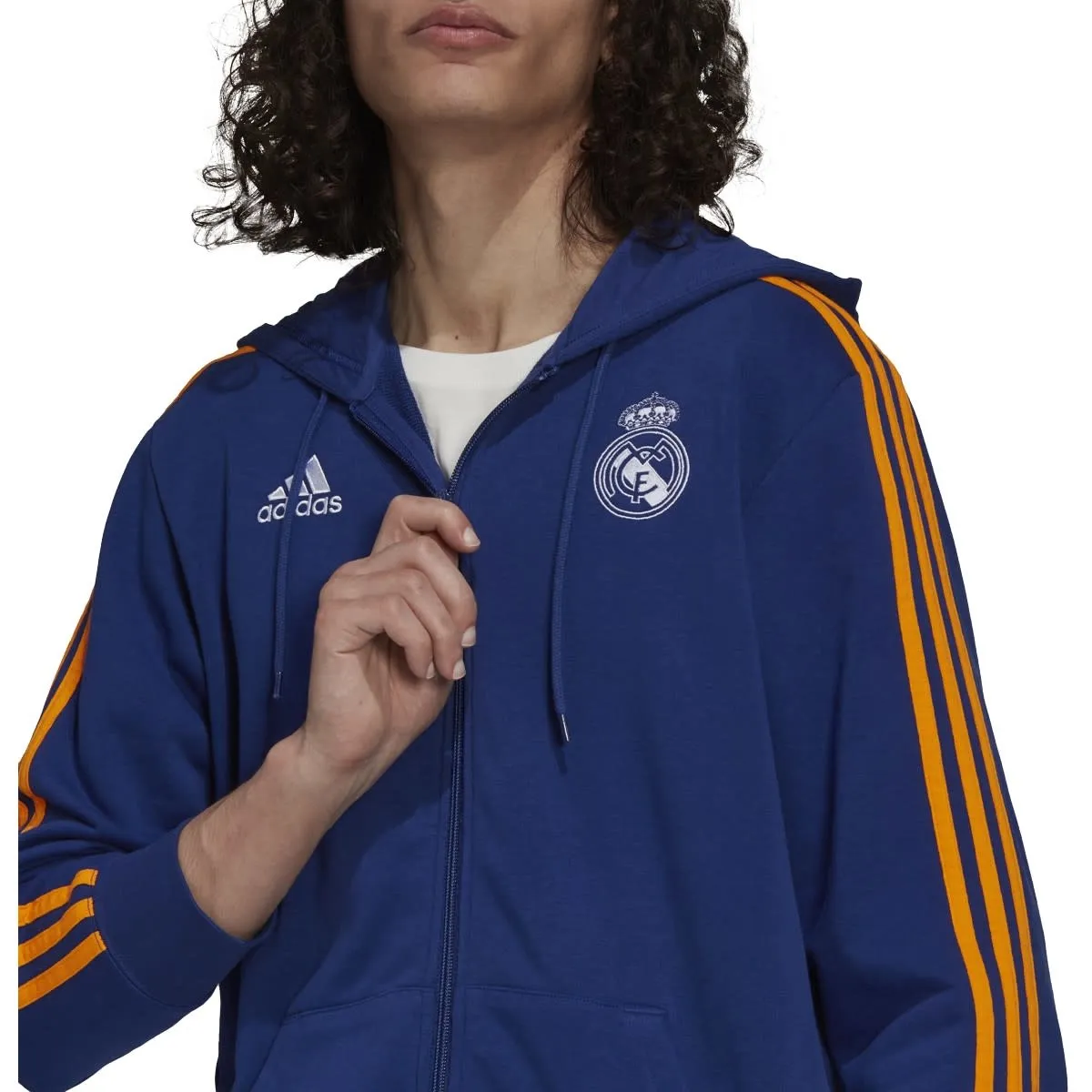 Adidas Real Madrid 21/22 3-Stripes Full-Zip Hoodie (Blue)