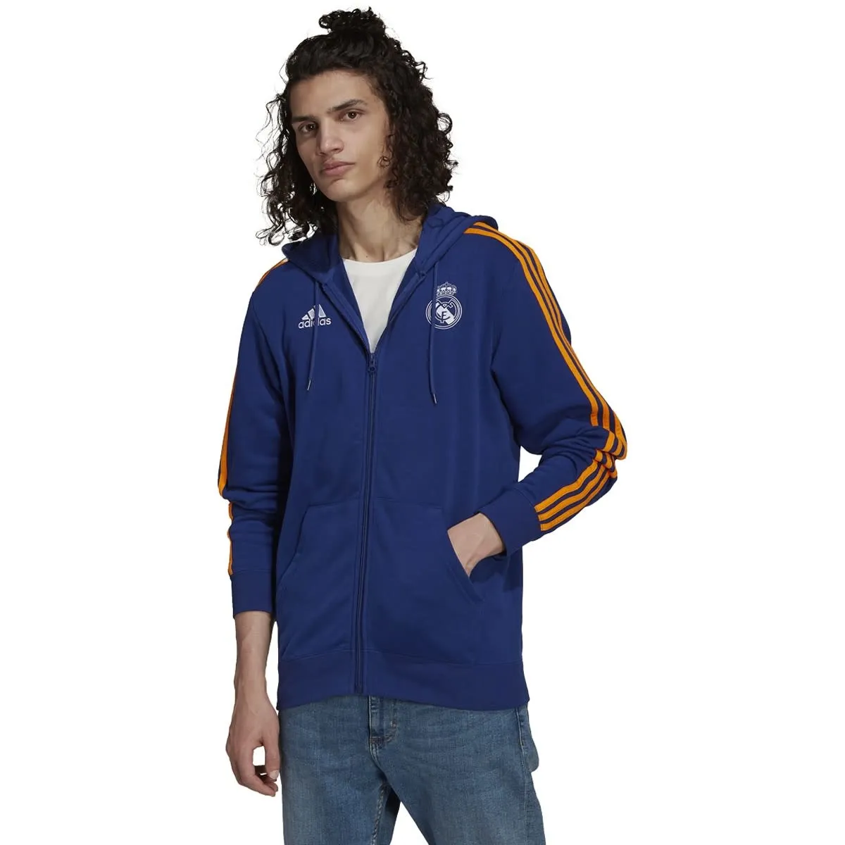 Adidas Real Madrid 21/22 3-Stripes Full-Zip Hoodie (Blue)