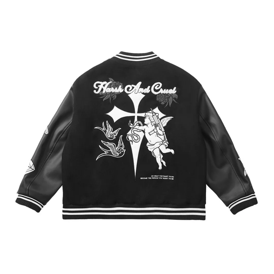 Angel Embroidered Varsity Jacket