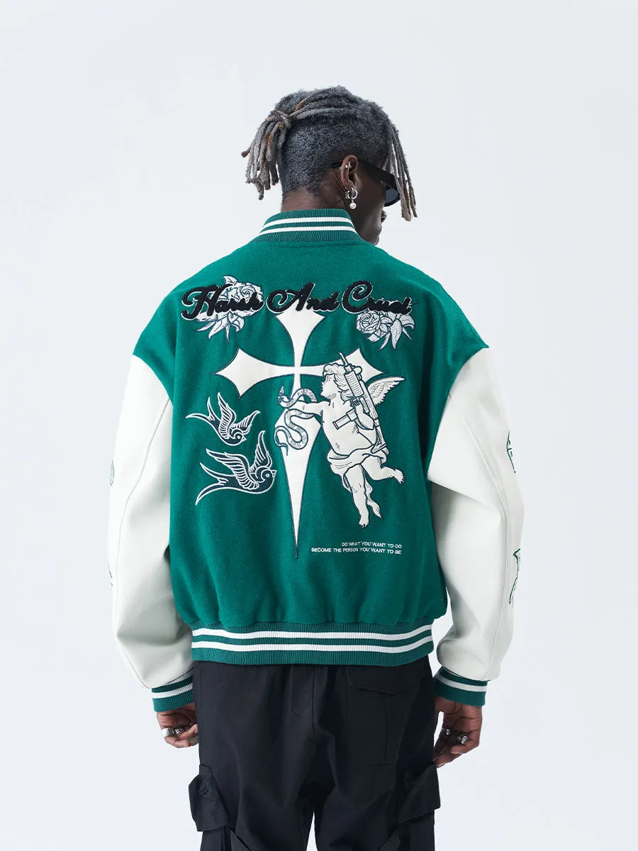 Angel Embroidered Varsity Jacket