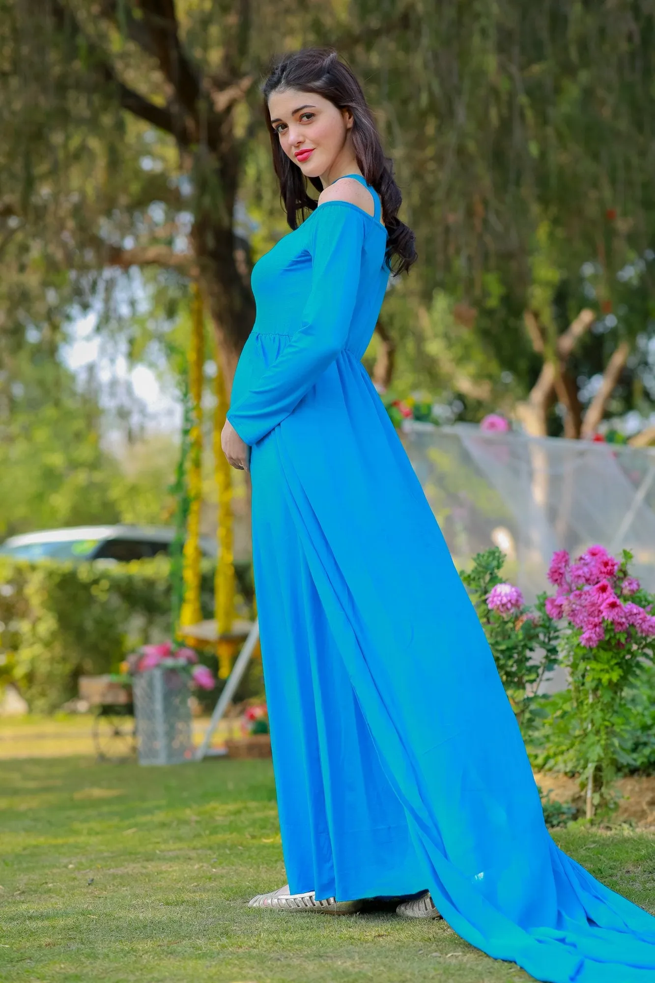 Aqua Blue Trail Maternity Photoshoot Gown