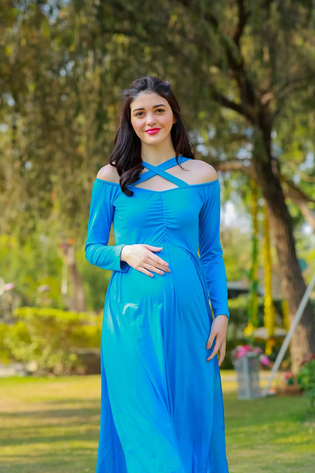 Aqua Blue Trail Maternity Photoshoot Gown