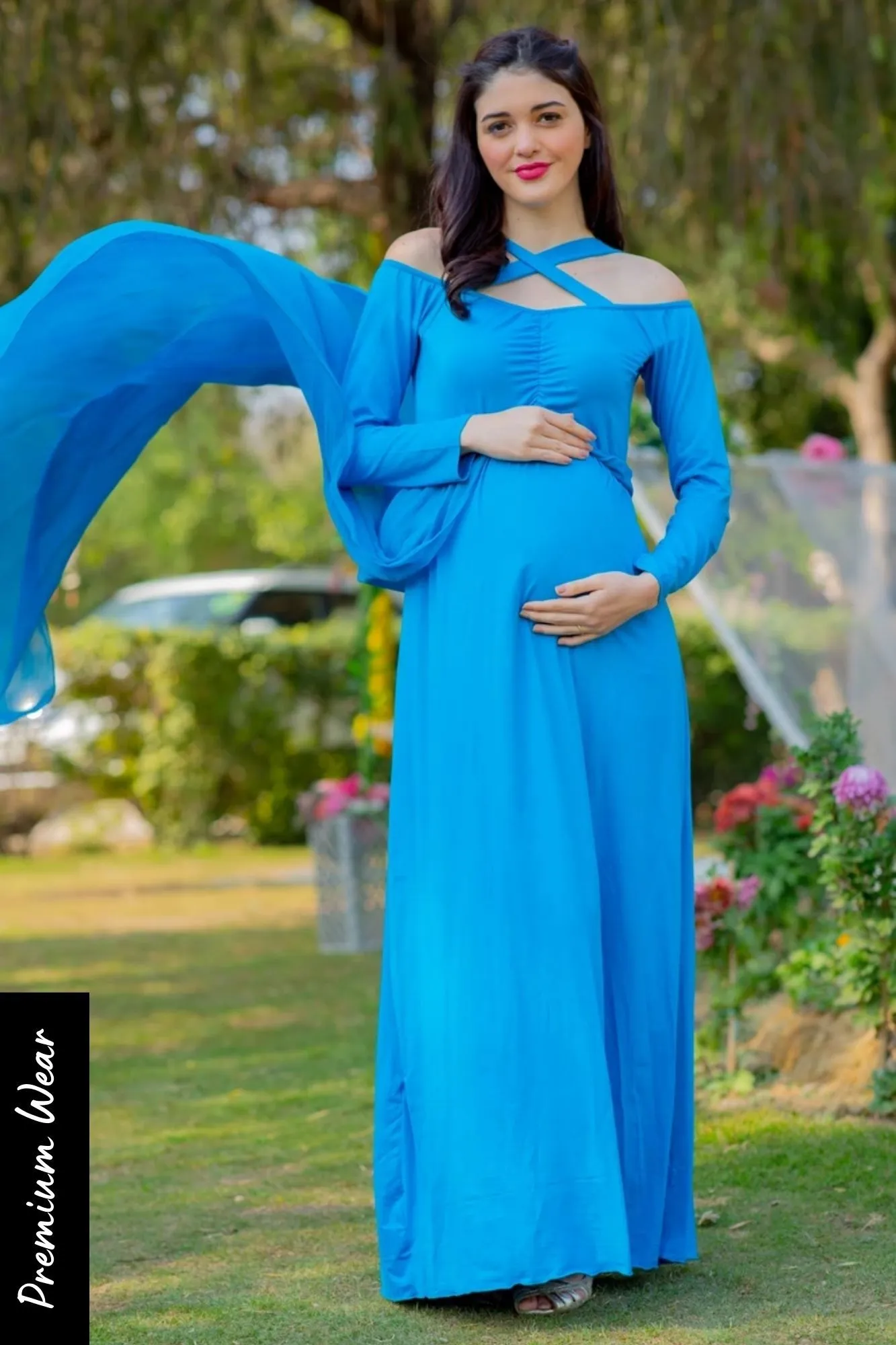 Aqua Blue Trail Maternity Photoshoot Gown