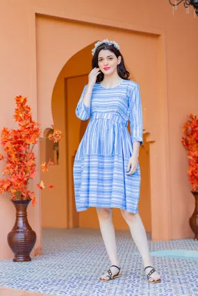 Azure Blue Stripe Maternity & Nursing Dress