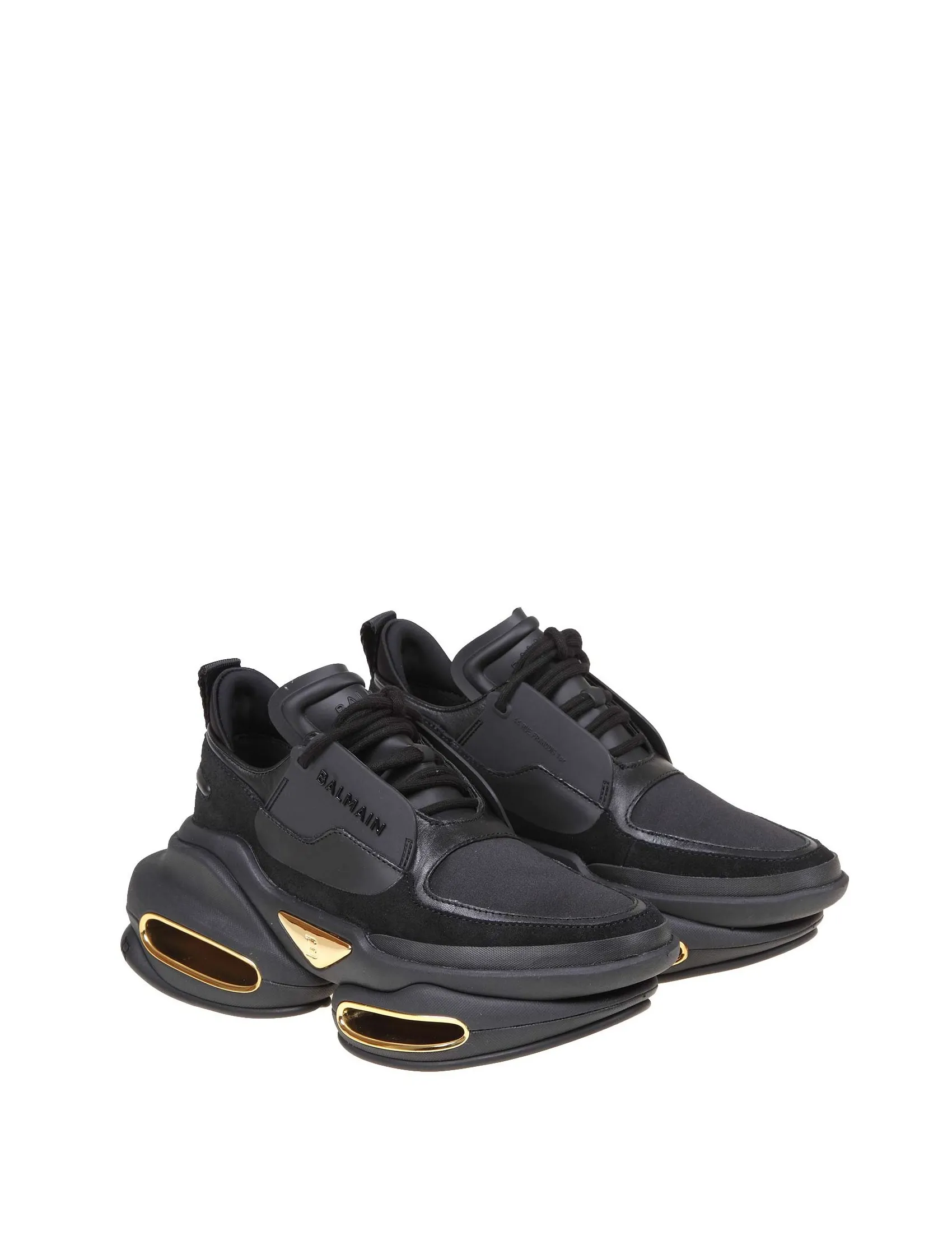 BALMAIN B-BOLD SNEAKERS IN BLACK LEATHER AND FABRIC