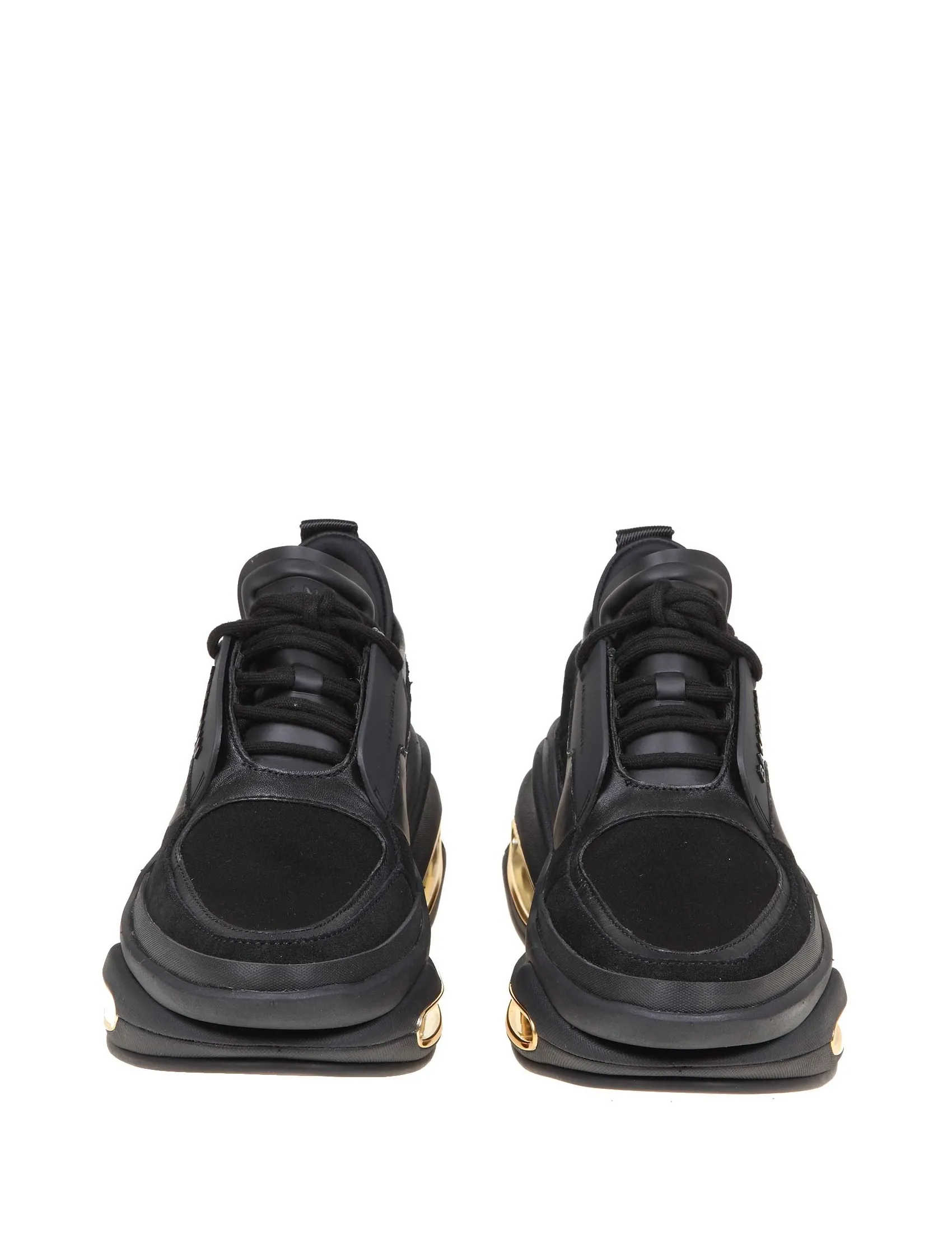 BALMAIN B-BOLD SNEAKERS IN BLACK LEATHER AND FABRIC