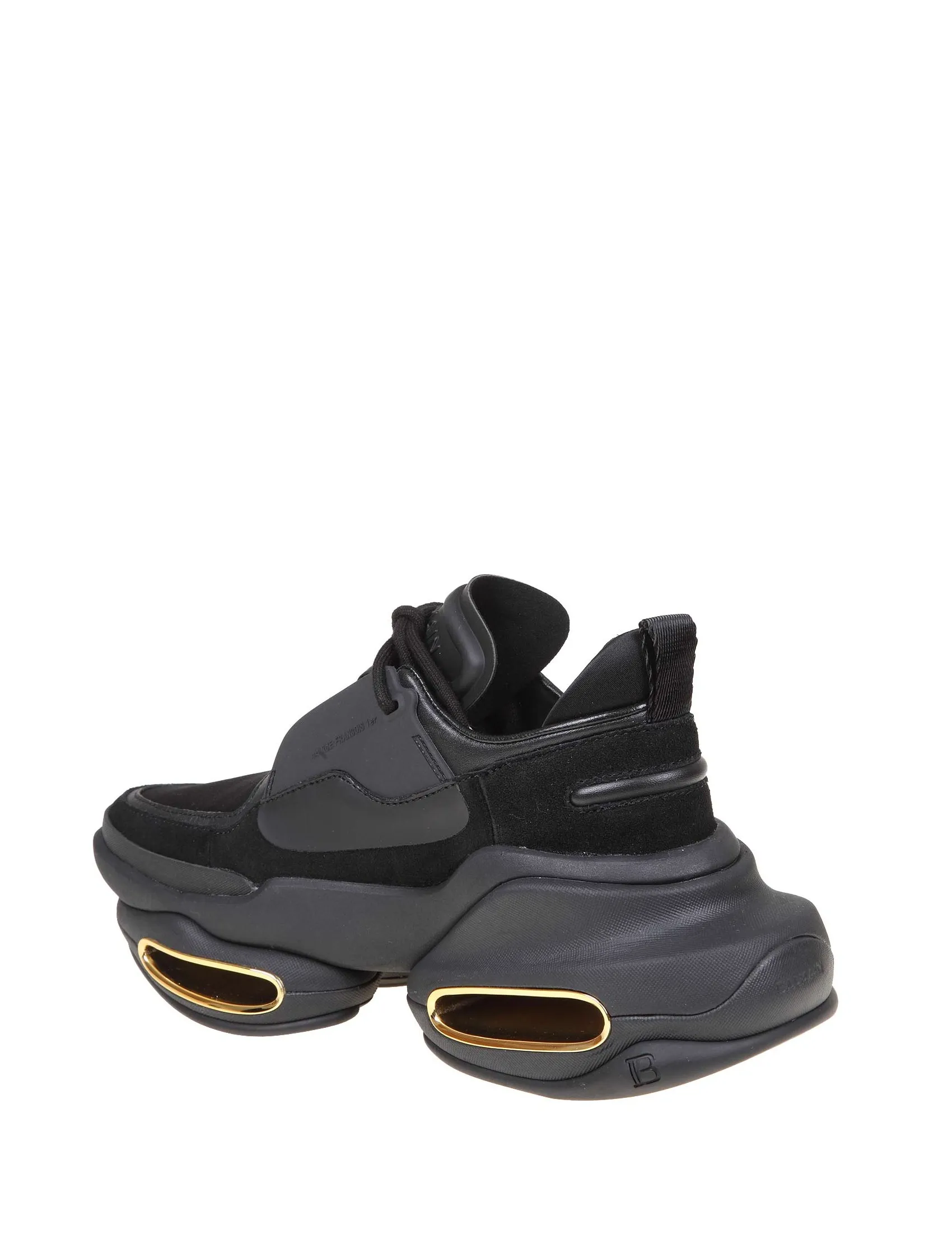 BALMAIN B-BOLD SNEAKERS IN BLACK LEATHER AND FABRIC