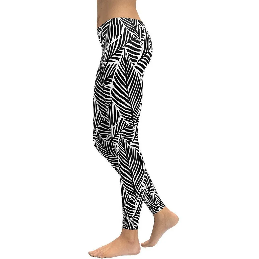 Black & White Leaves Leggings