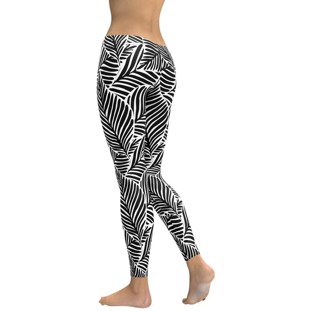 Black & White Leaves Leggings