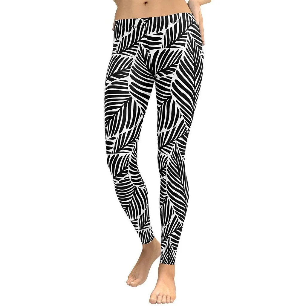 Black & White Leaves Leggings