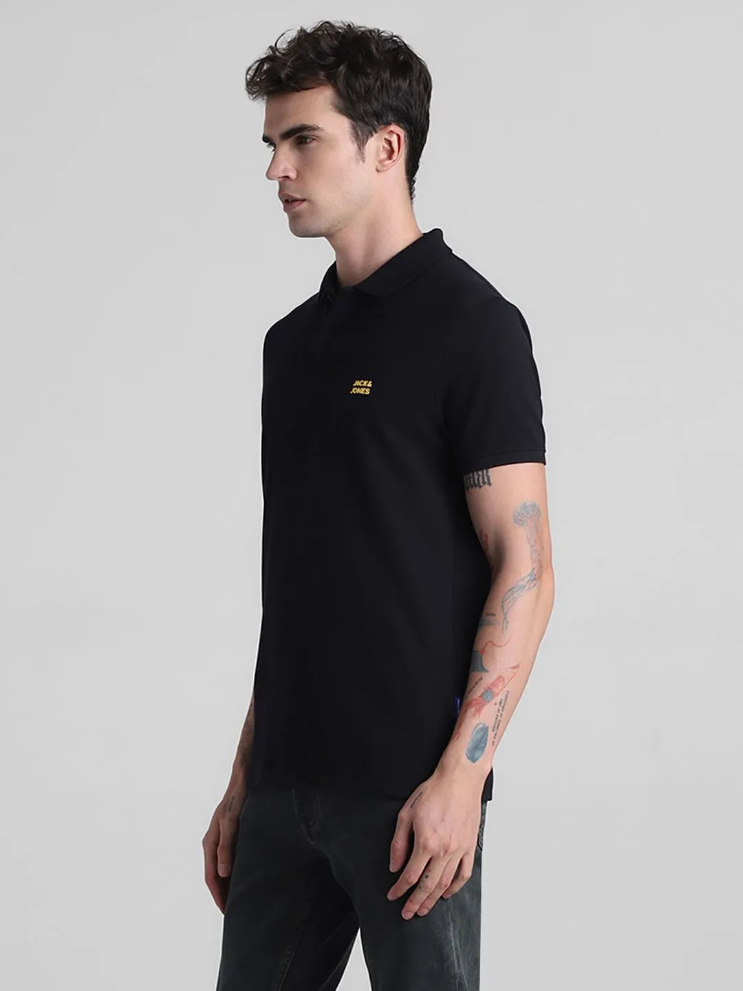 Black Cotton Polo T-shirt