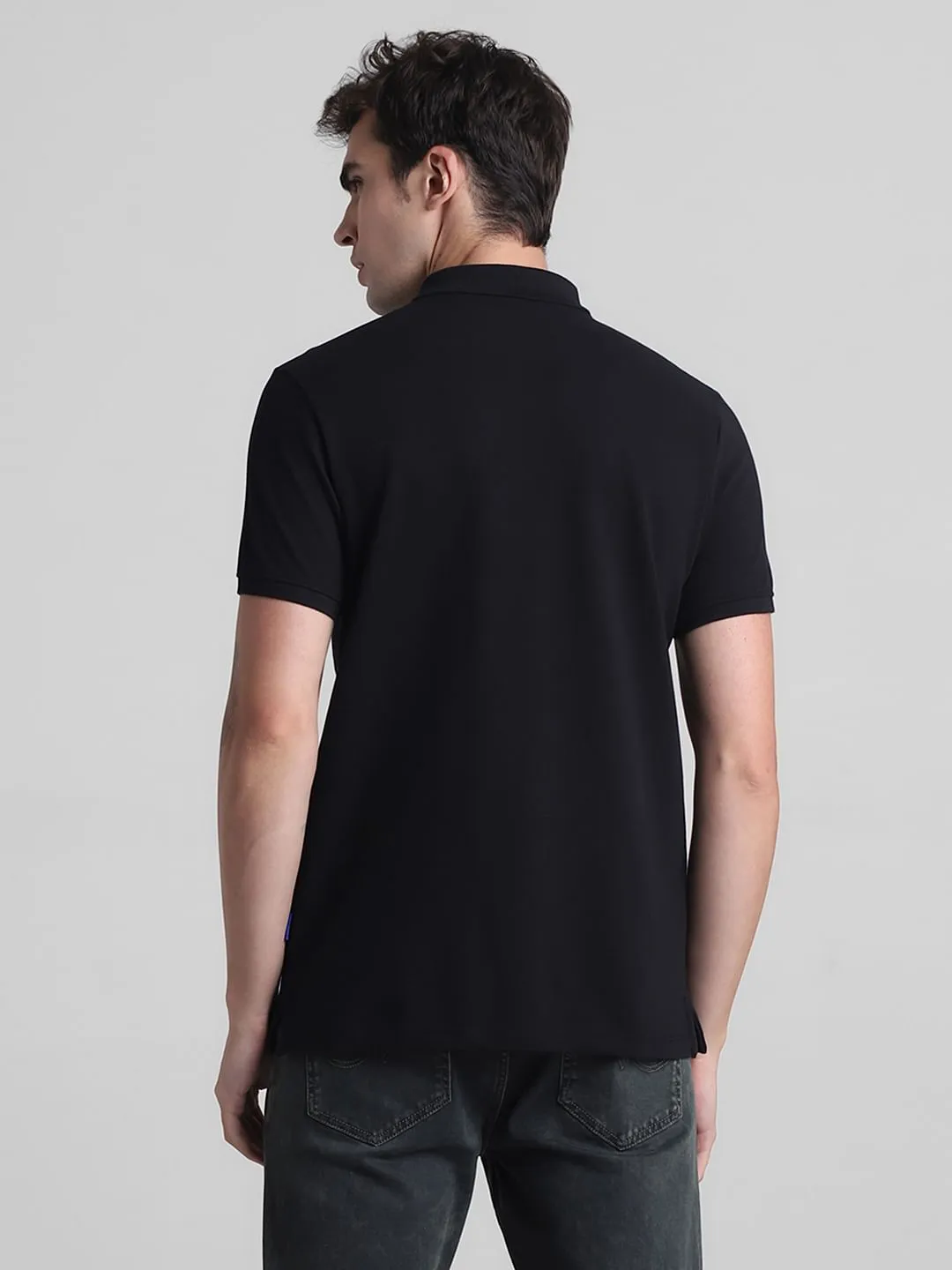 Black Cotton Polo T-shirt