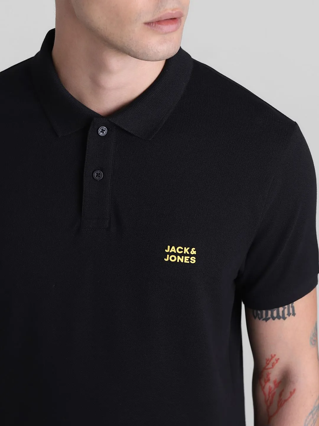 Black Cotton Polo T-shirt