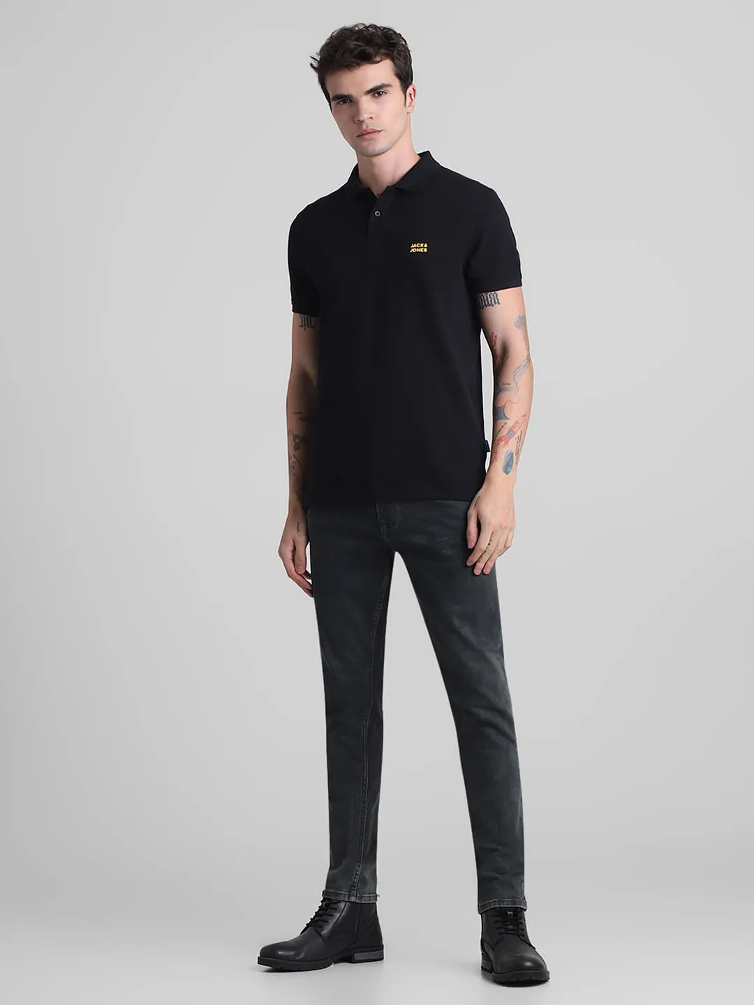 Black Cotton Polo T-shirt