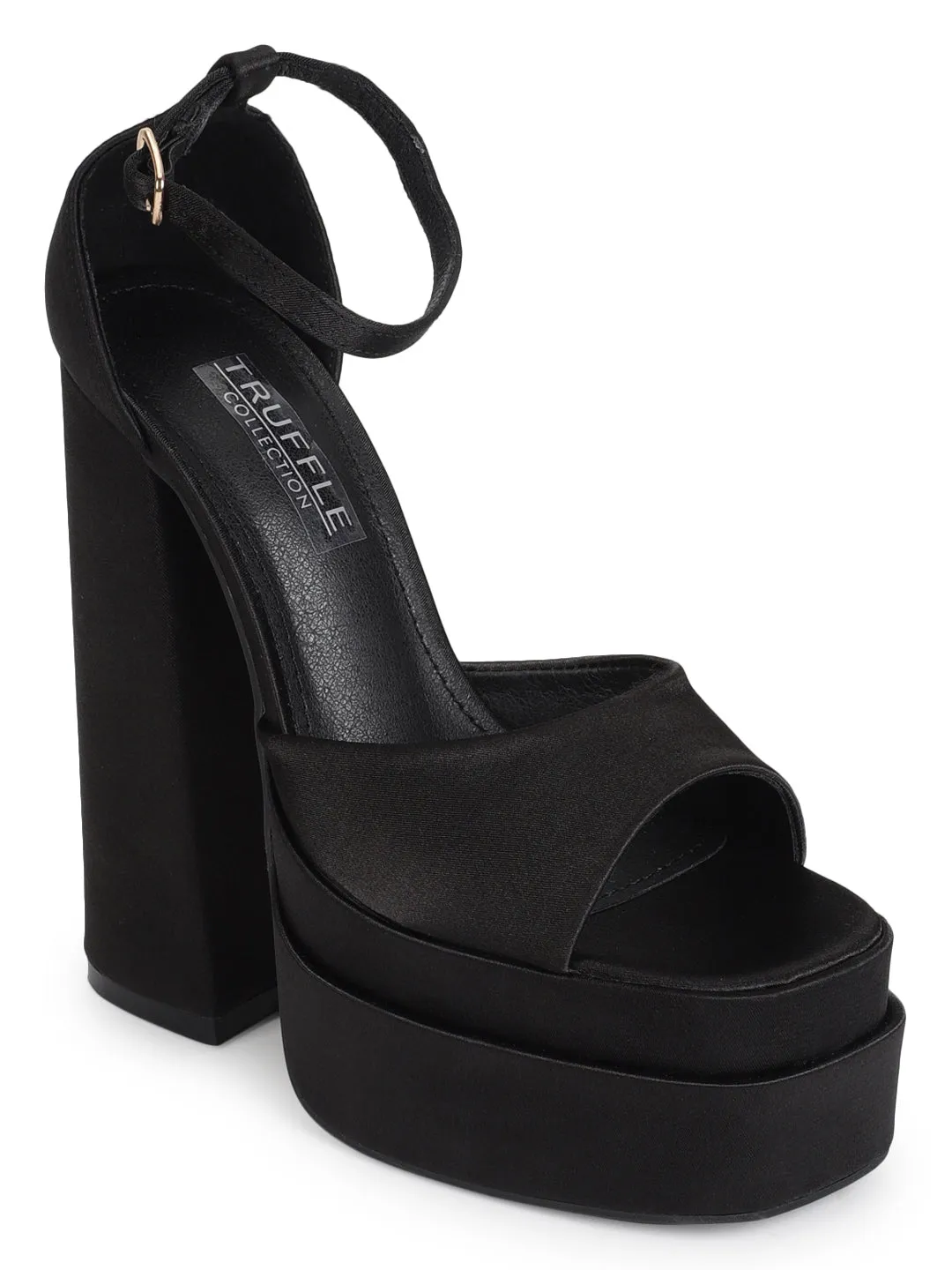 Black Satin Strappy Block Sandals (TC-GOWN2-BLKSAT)