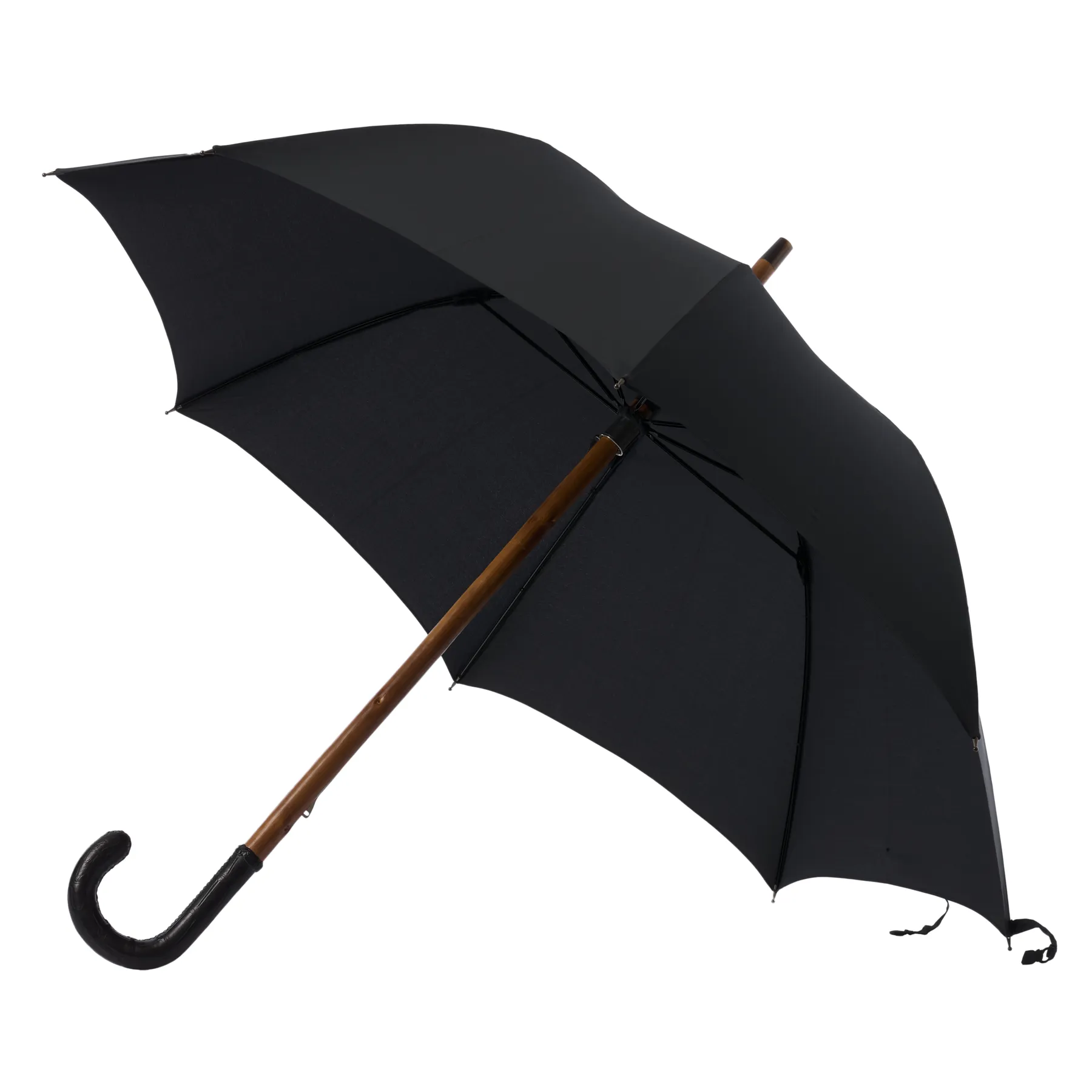  Bontoni Leather Handle Umbrella in Black