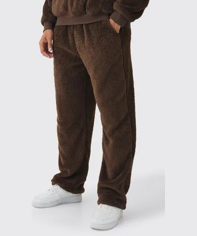 boohoo Mens Straight Leg Teddy Borg Joggers