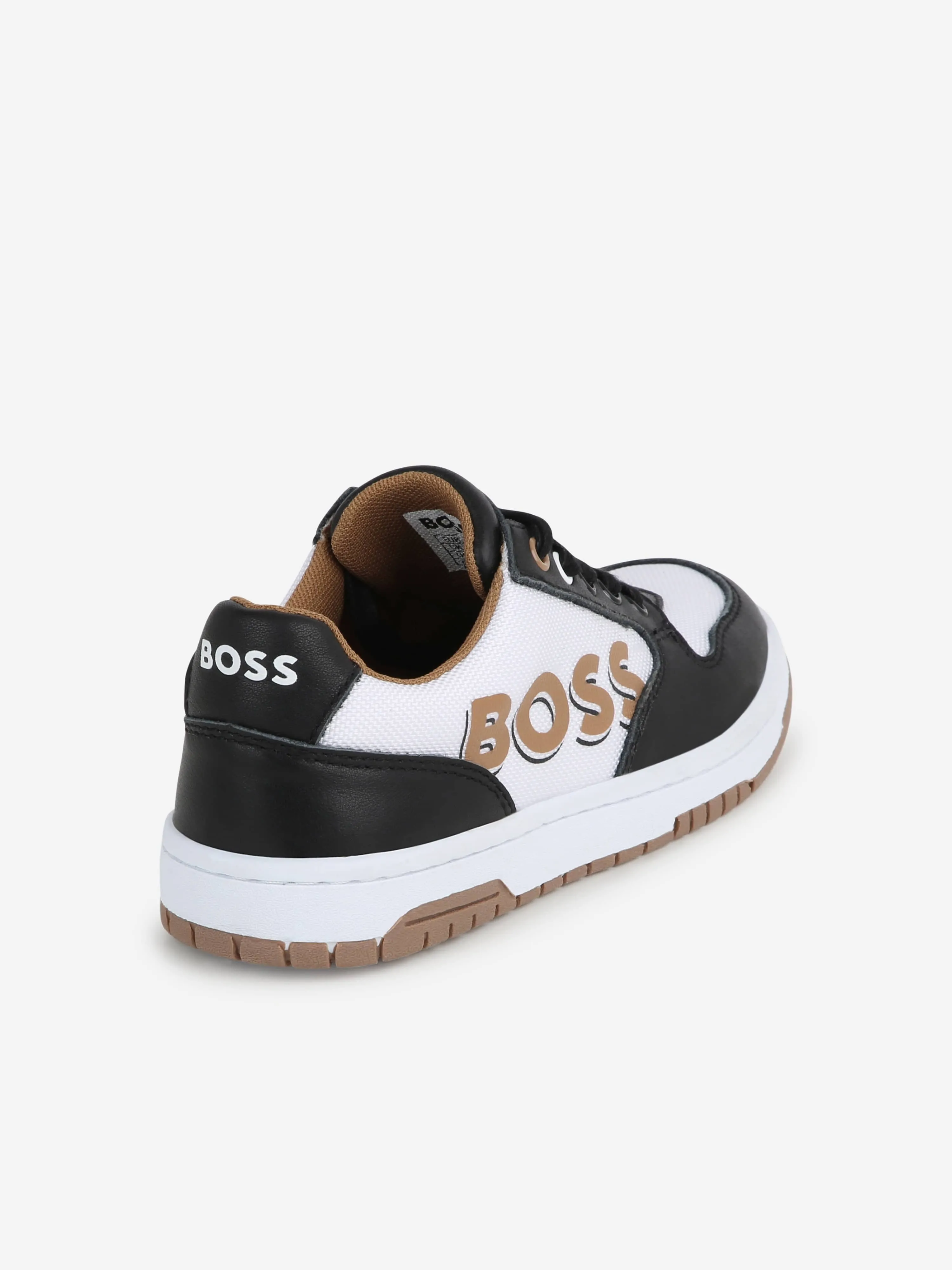 BOSS Boys Leather Logo Trainers in Black