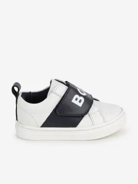 BOSS Boys Leather Logo Trainers in White