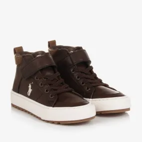 Boys Brown High-Top Velcro Trainers