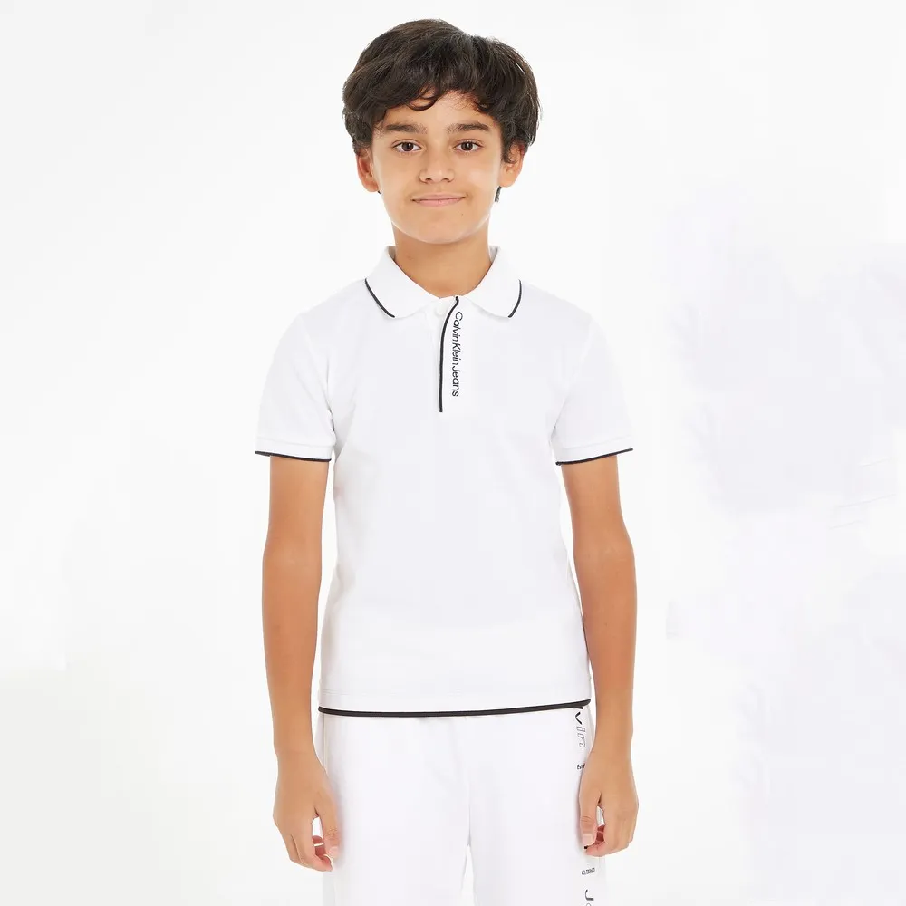 Boys White Intarsia Pique Polo Shirt