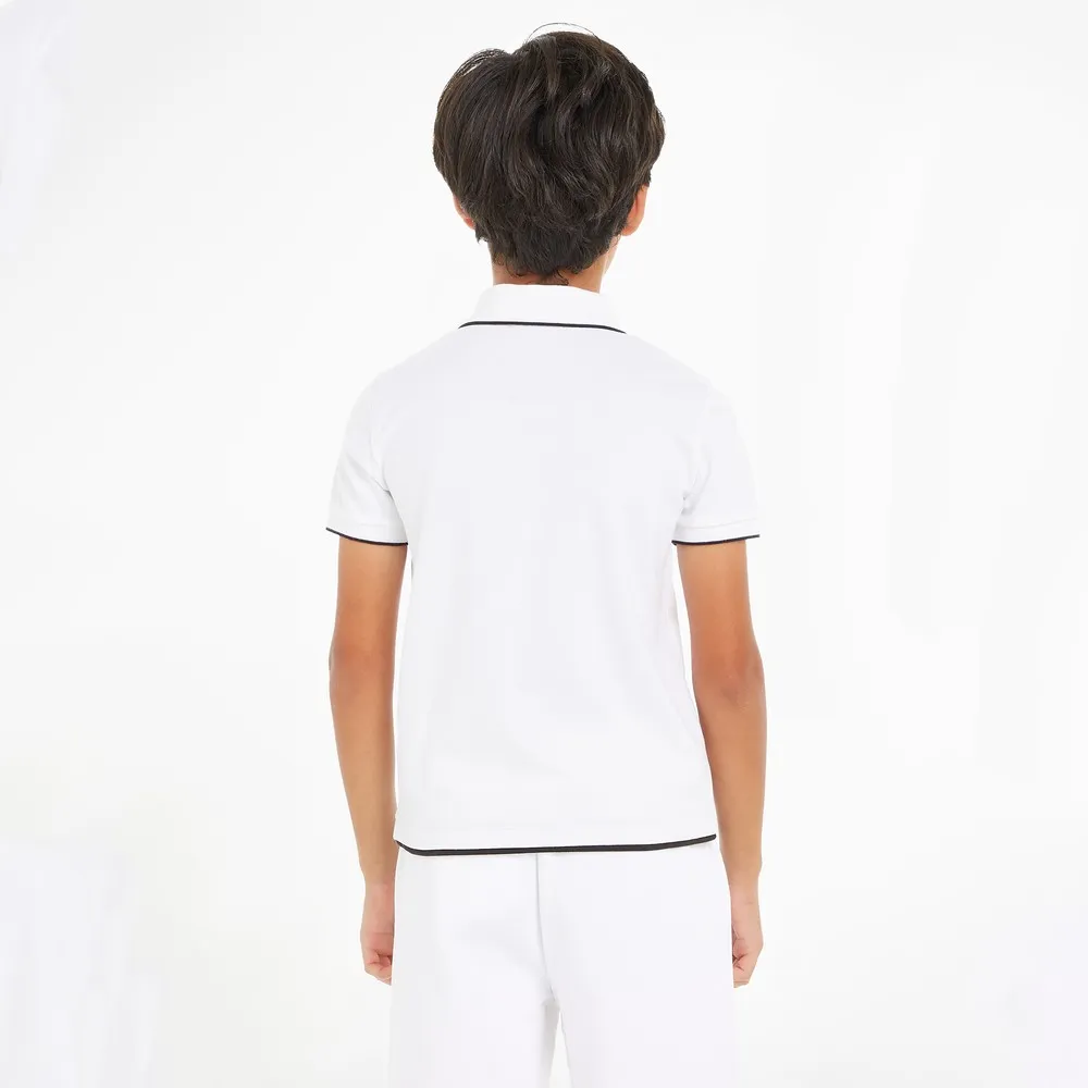 Boys White Intarsia Pique Polo Shirt