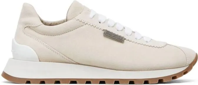 Brunello Cucinelli Monili-chain suede sneakers Neutrals