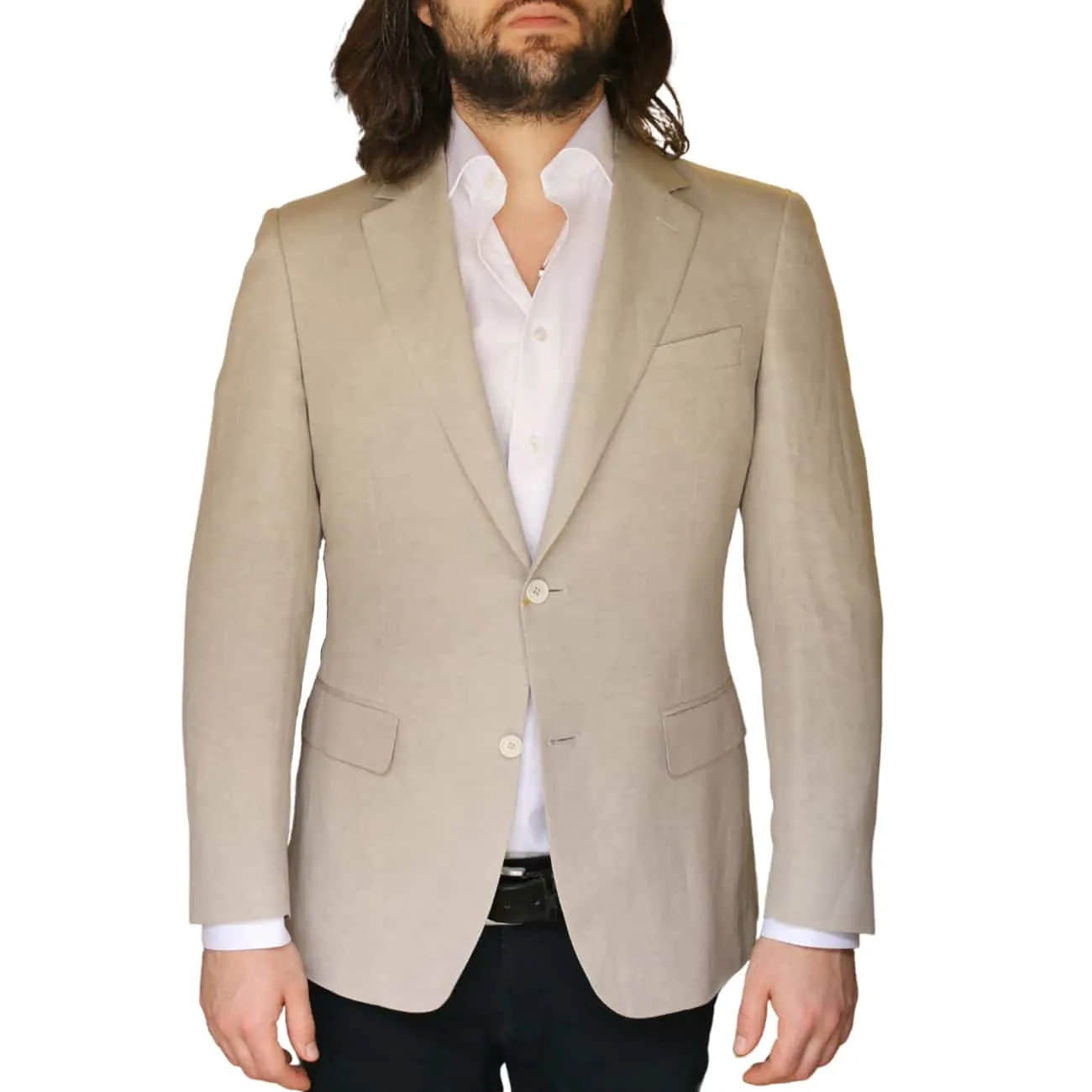 CANALI Beige Silk And Linen Blend Smart Jacket | Menswear Online