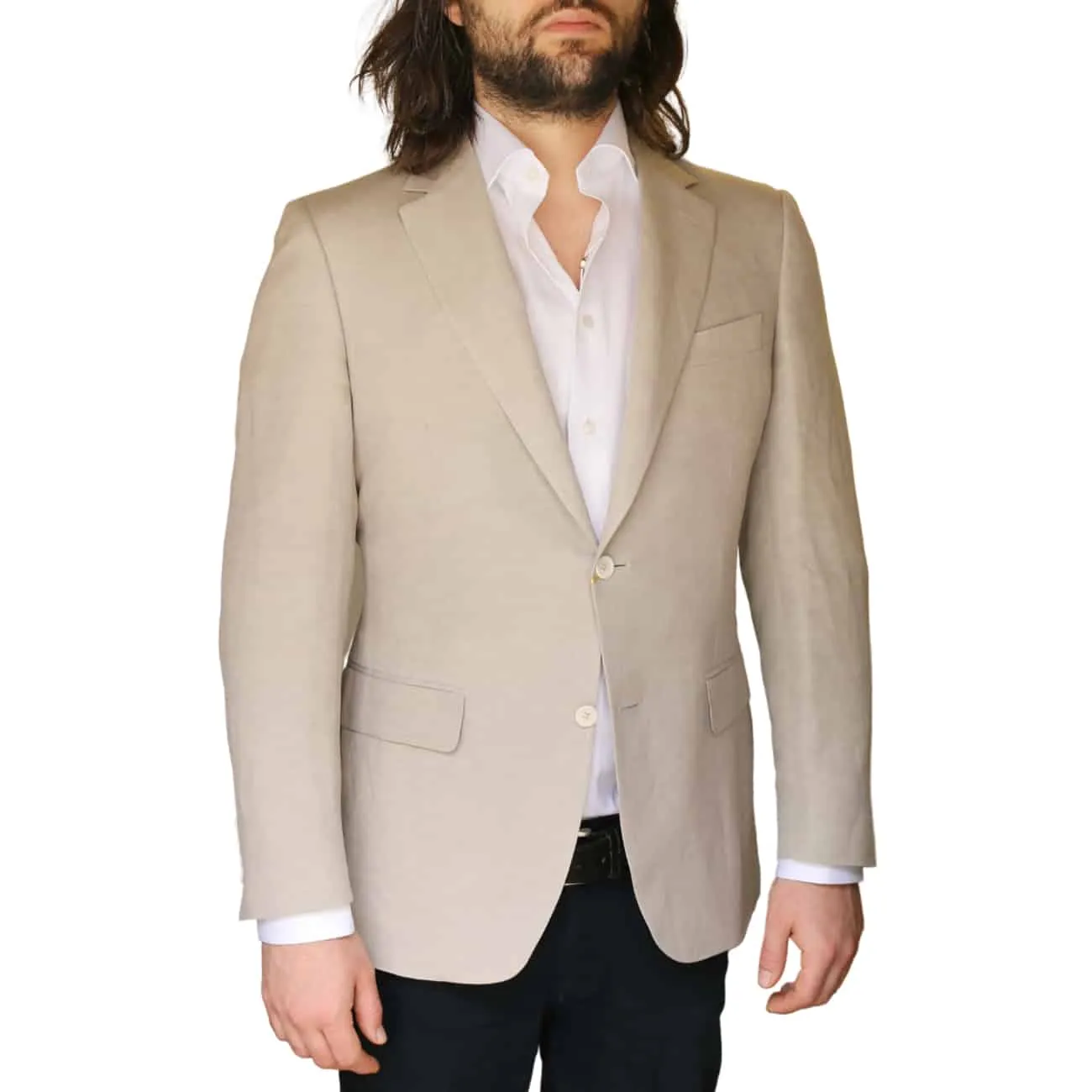 CANALI Beige Silk And Linen Blend Smart Jacket | Menswear Online