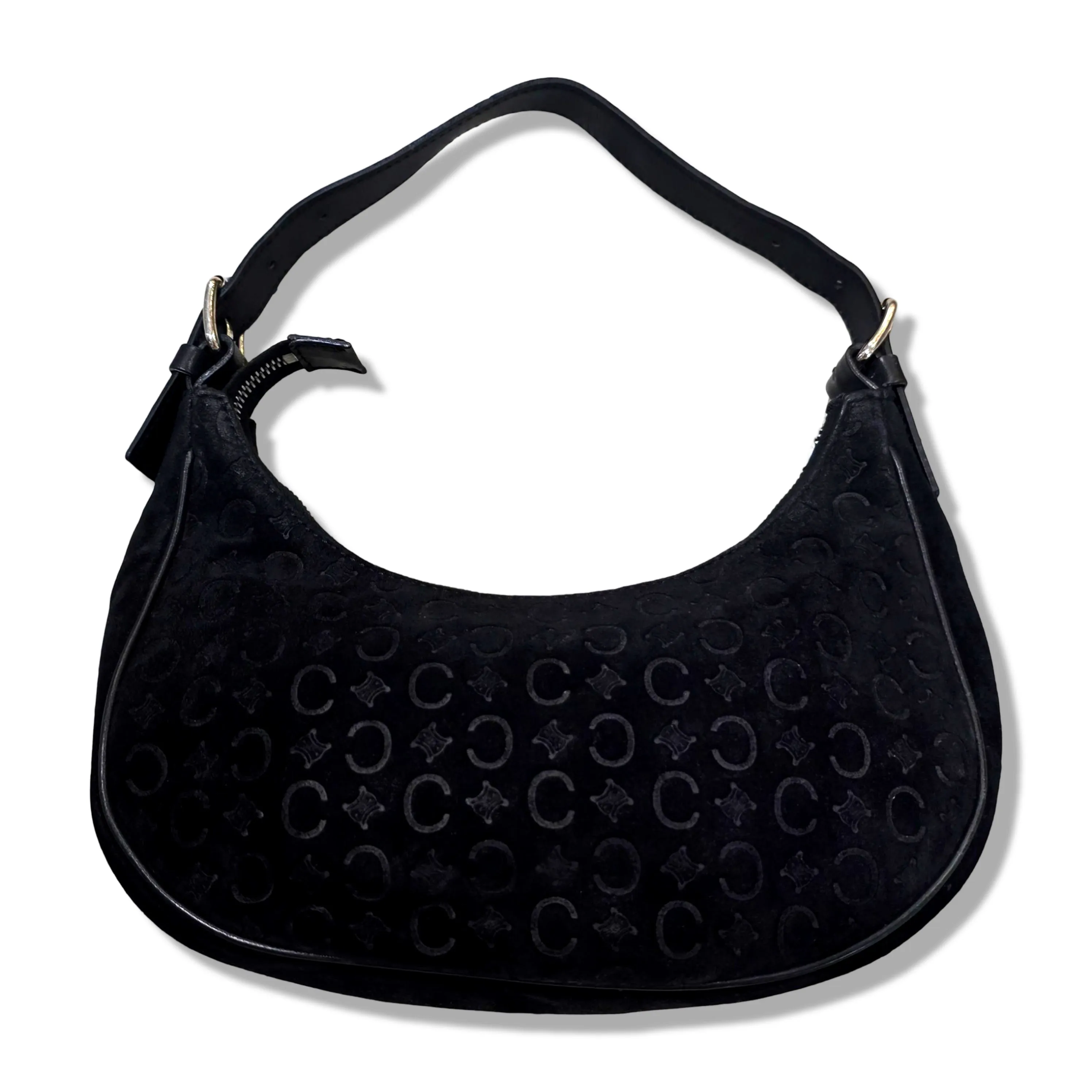 Celine Suede C Sulky Macadam Pattern Shoulder Bag Black