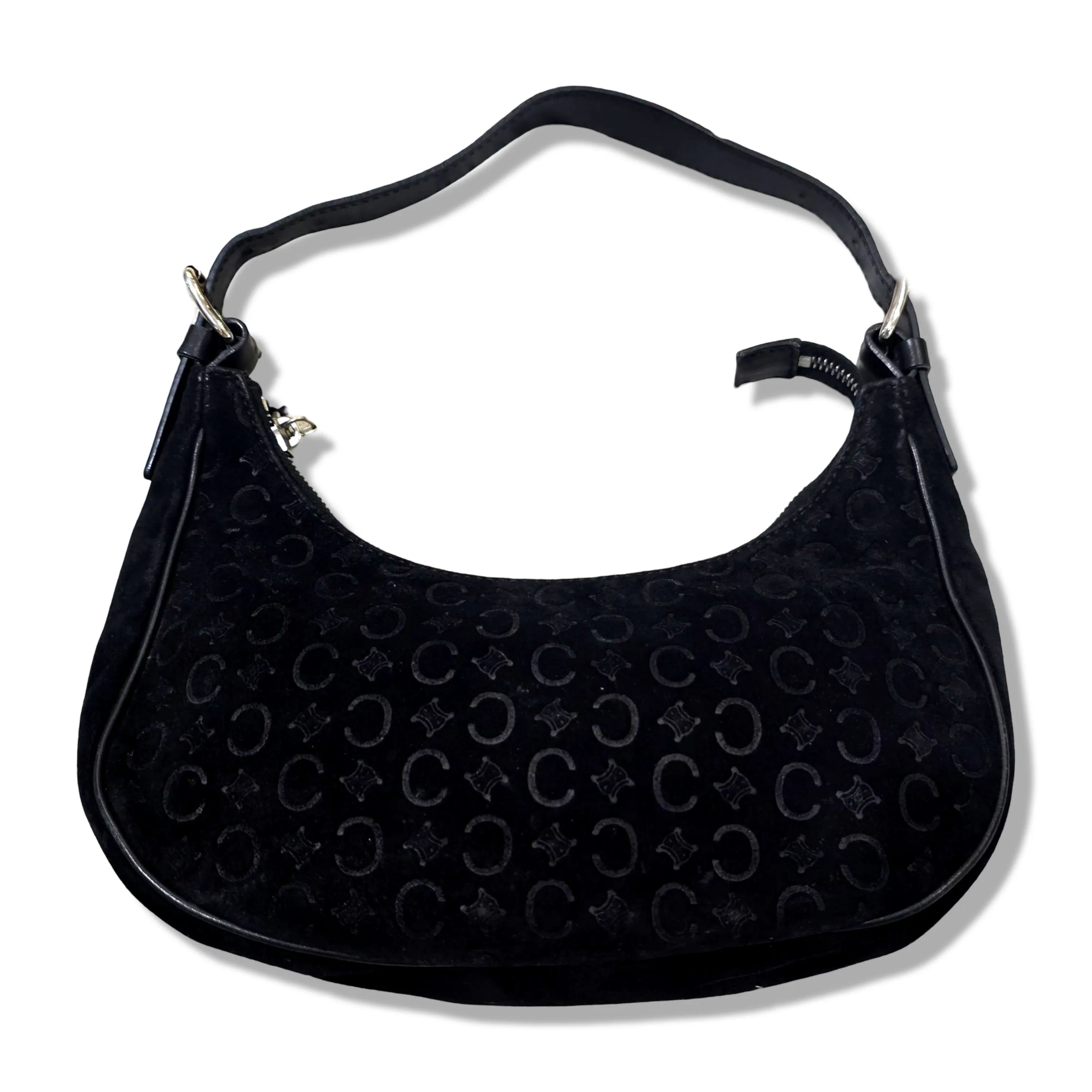 Celine Suede C Sulky Macadam Pattern Shoulder Bag Black