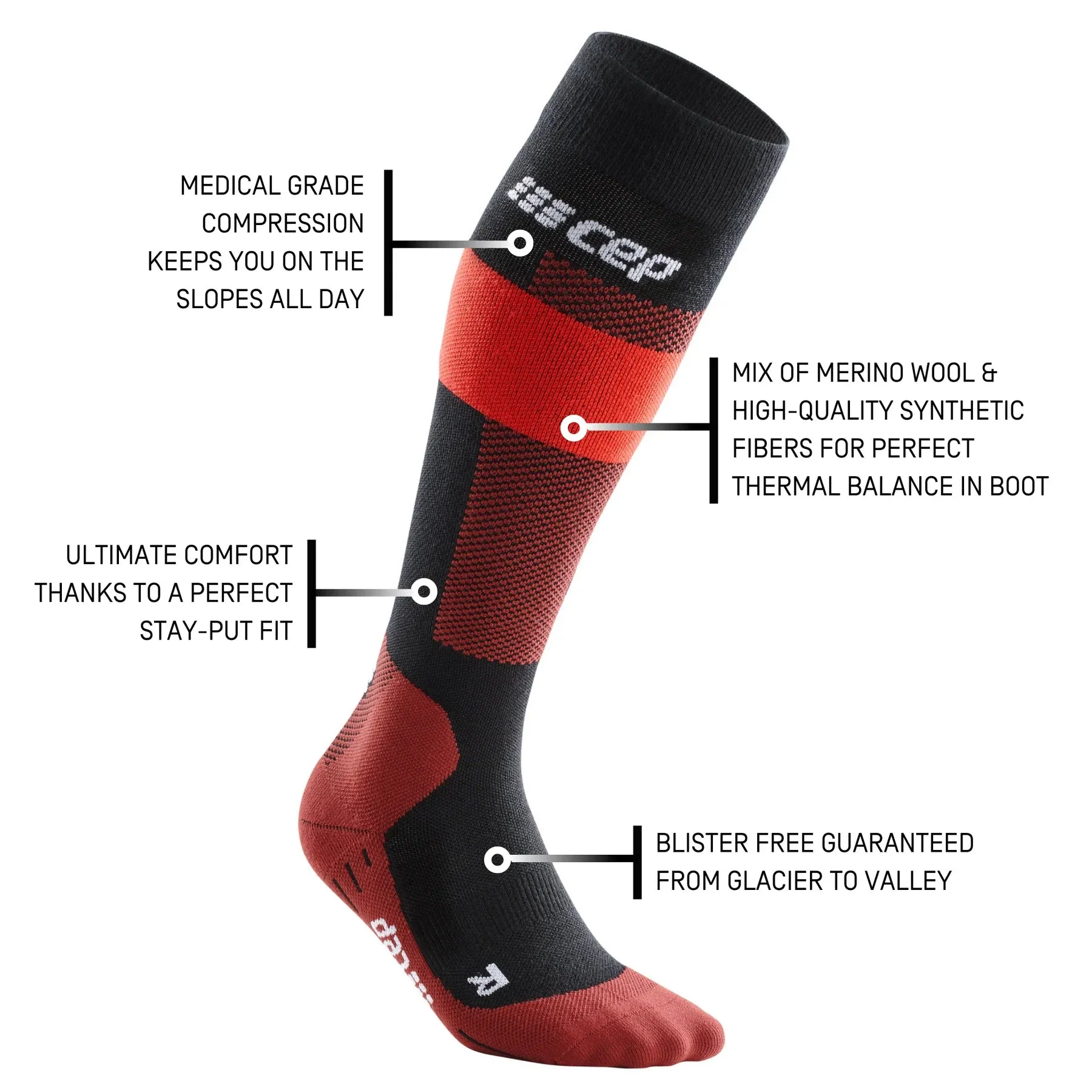 CEP | Ski | Merino Compression Socks | Women's | Red