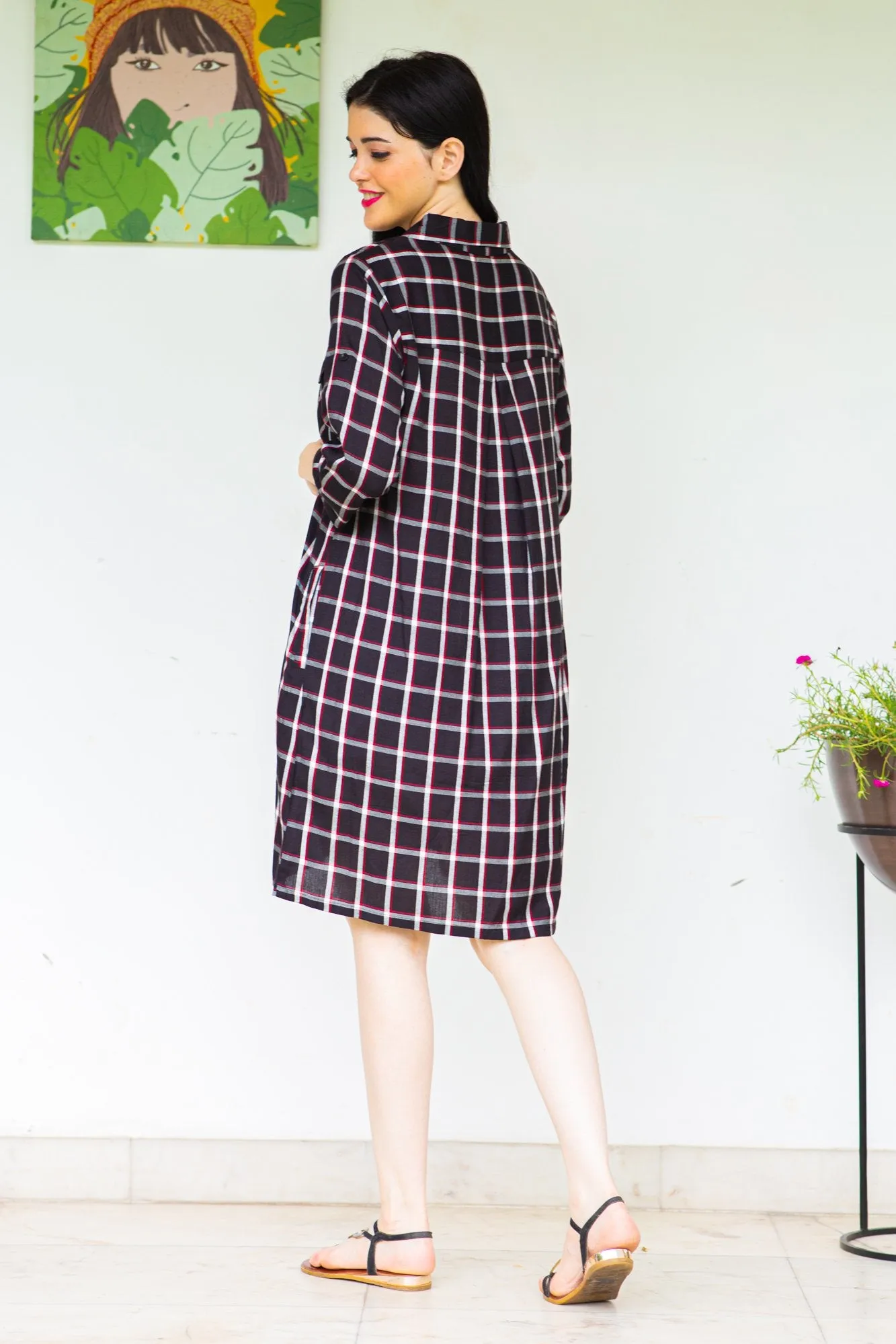 Chocolate Plaid Maternity & Nursing Shirt Dress