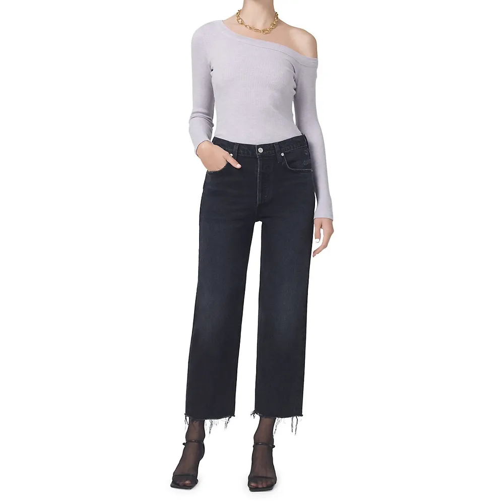 Citizens of Humanity Florence Wide-Leg Cropped Raw-Hem Jeans