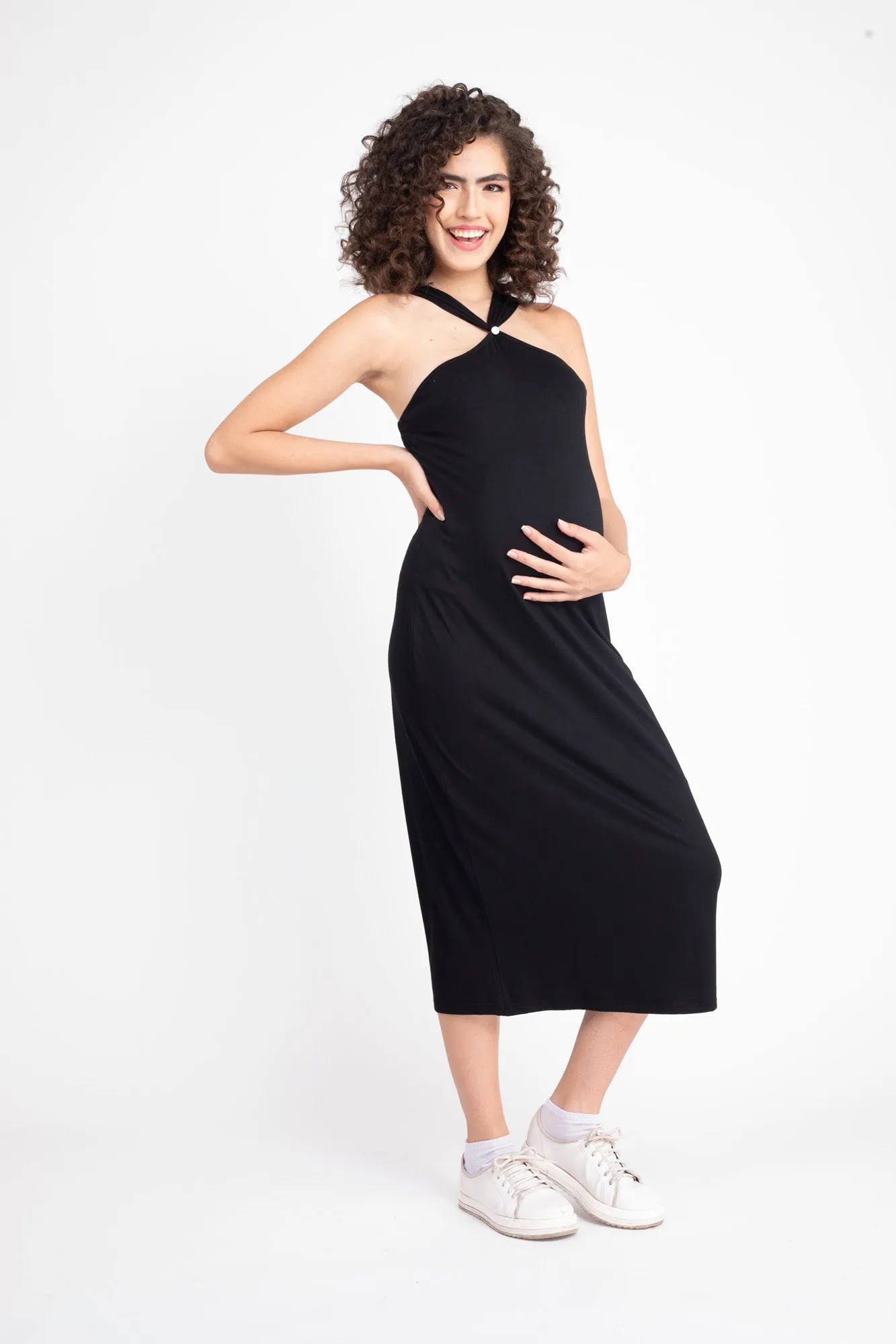 Classic Stretchable Lycra Black Maternity Fitted Dress