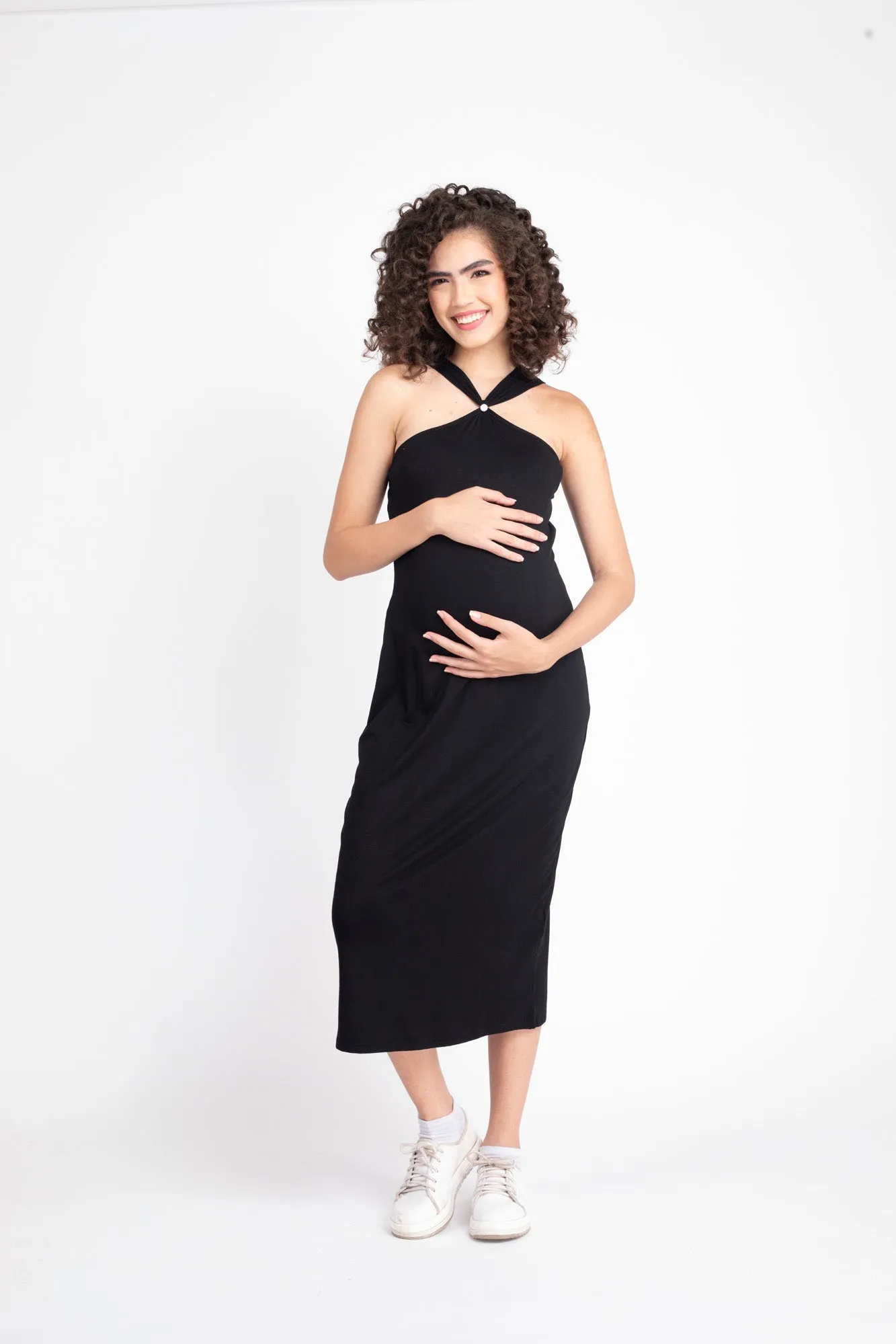 Classic Stretchable Lycra Black Maternity Fitted Dress