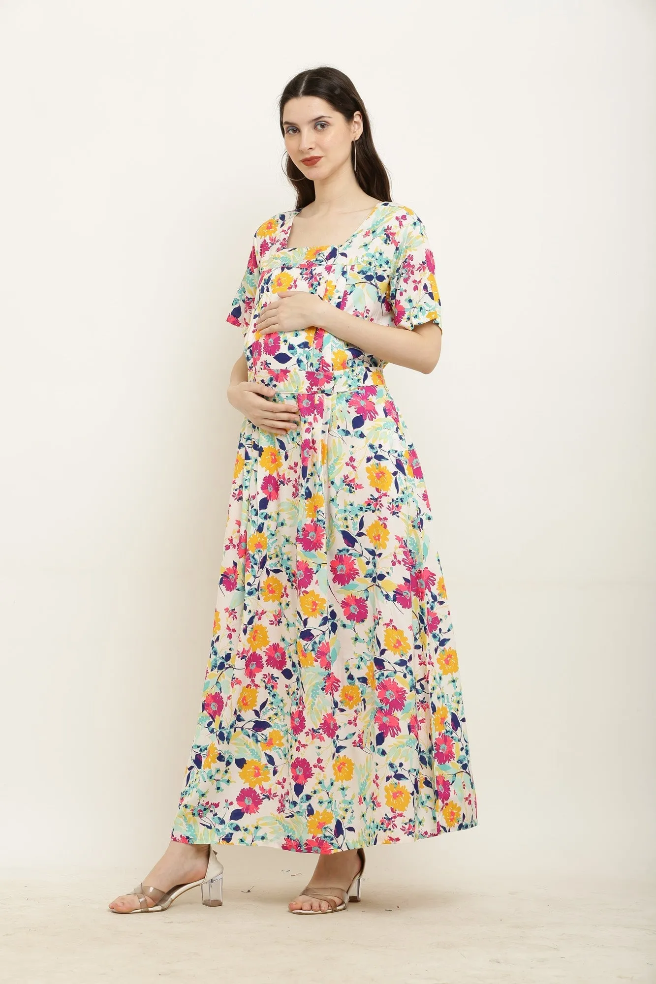 Colorful Flower Bouquet Maternity & Nursing Maxi Dress