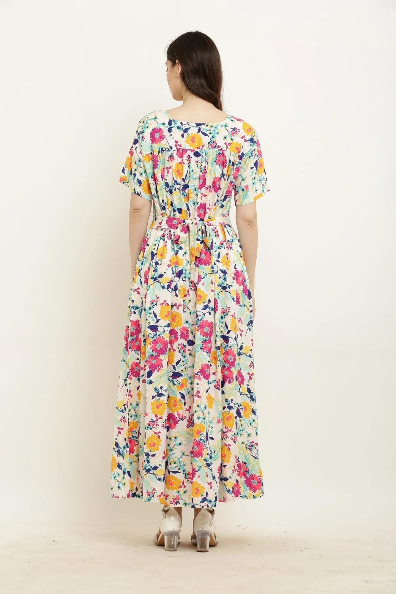 Colorful Flower Bouquet Maternity & Nursing Maxi Dress