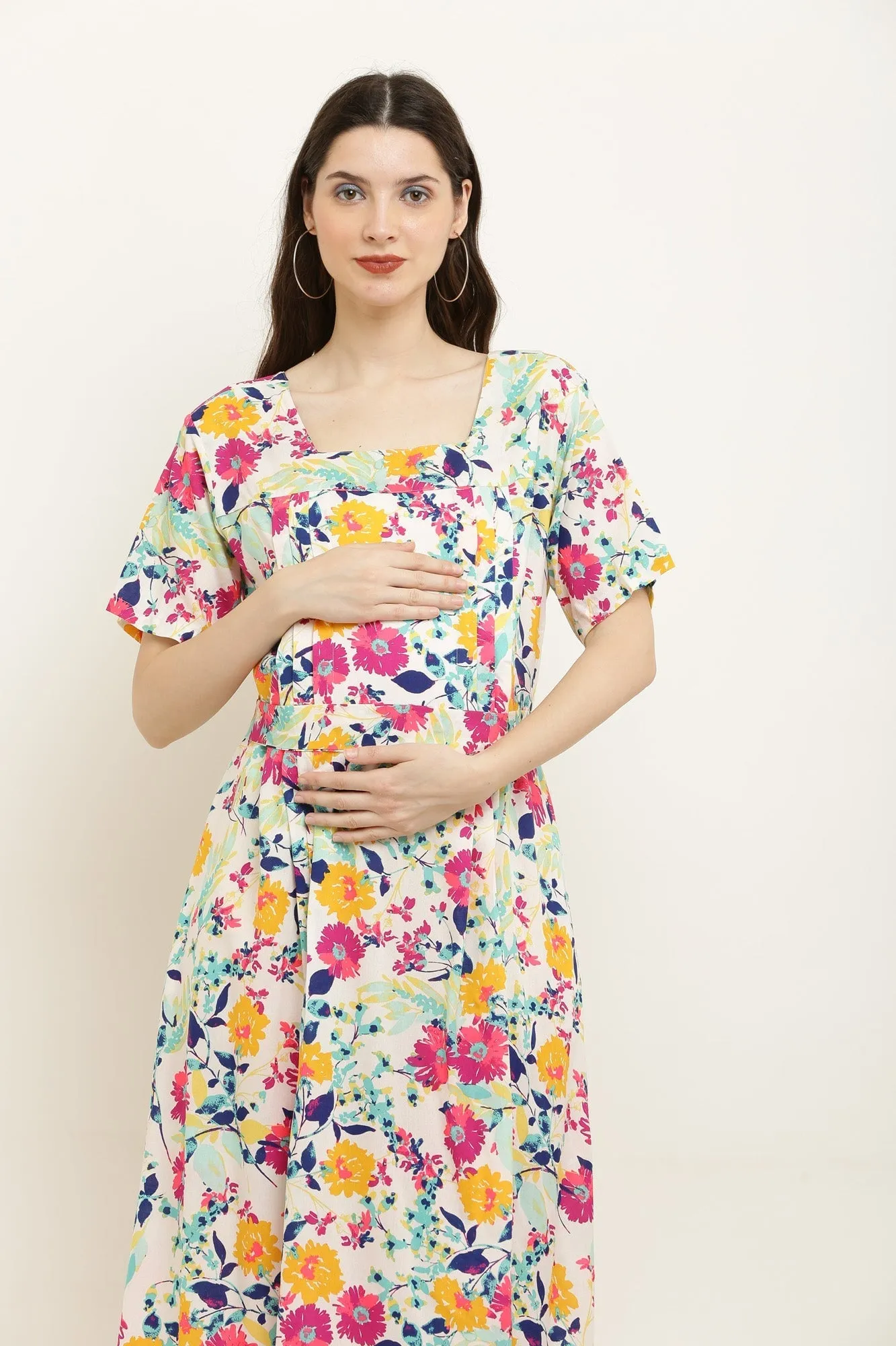 Colorful Flower Bouquet Maternity & Nursing Maxi Dress