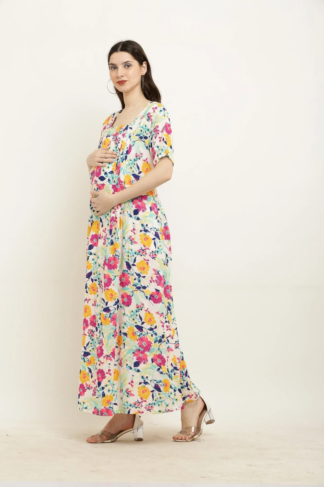 Colorful Flower Bouquet Maternity & Nursing Maxi Dress