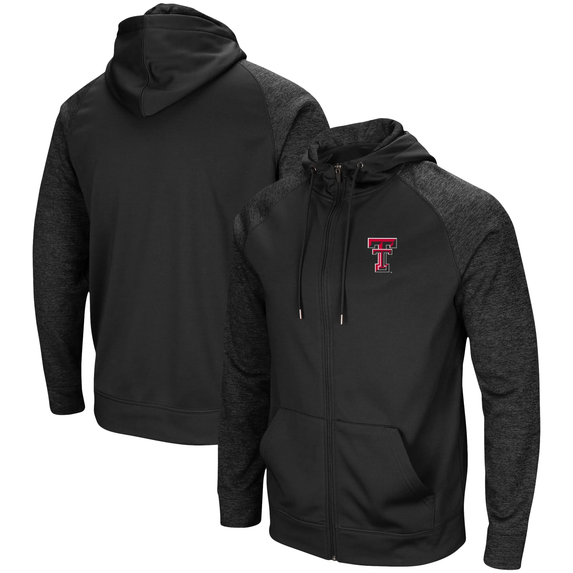 Colosseum Texas Tech Red Raiders Black Blackout 3.0 Tonal Raglan Full-Zip Hoodie