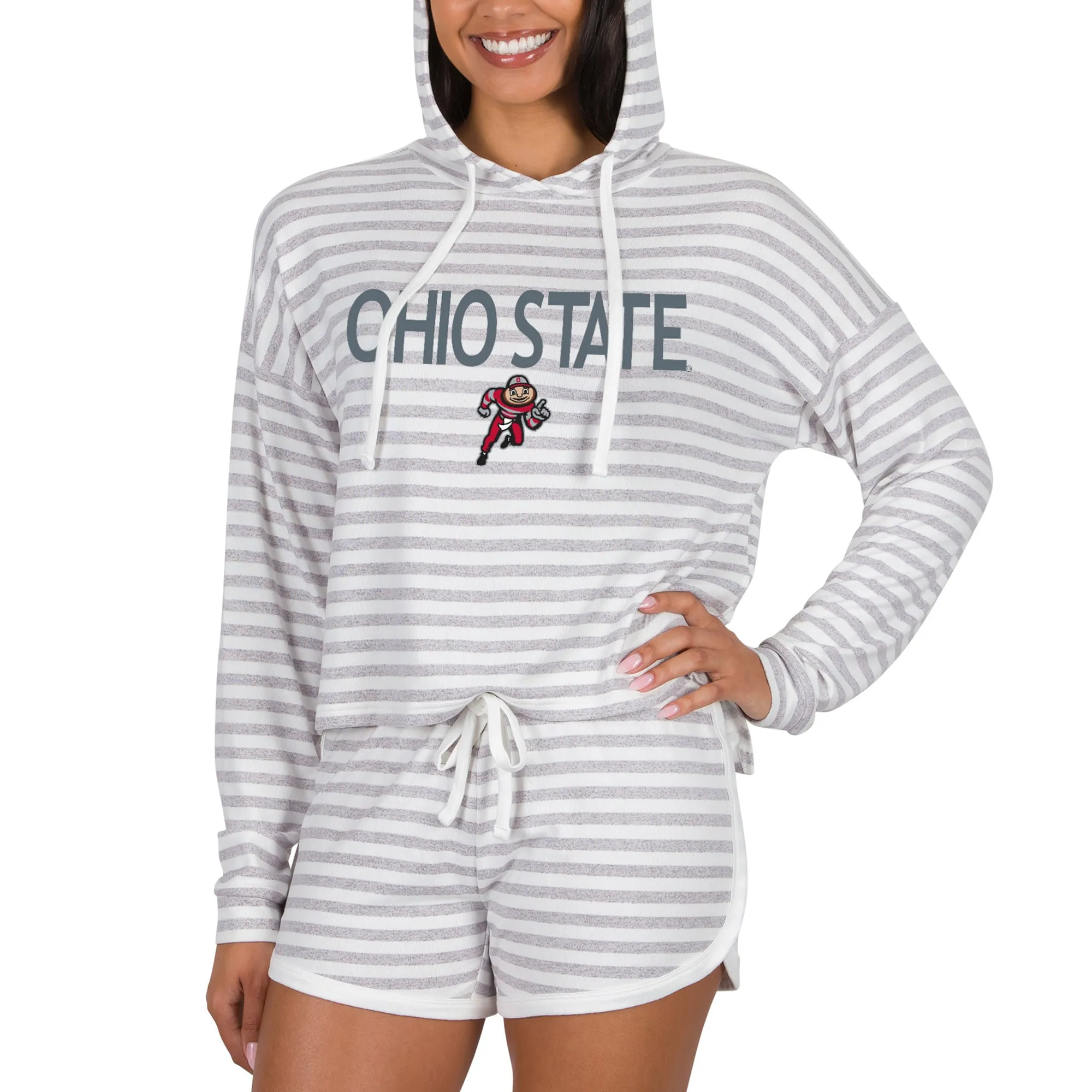 Concepts Sport Ohio State Buckeyes Women's Cream Visibility Long Sleeve Hoodie T-Shirt & Shorts Set